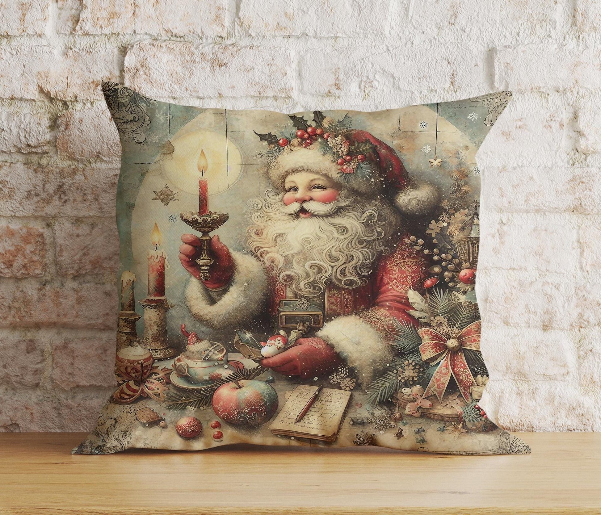 Onay 5 / 12 x 12 inch (30 x 30 cm) Double Side Vintage Nostalgic Santa Claus Christmas Festive Cushion Covers