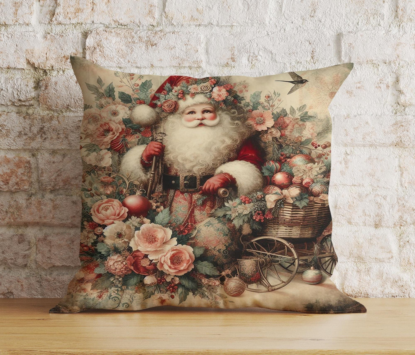 Onay 4 / 12 x 12 inch (30 x 30 cm) Double Side Vintage Nostalgic Santa Claus Christmas Festive Cushion Covers