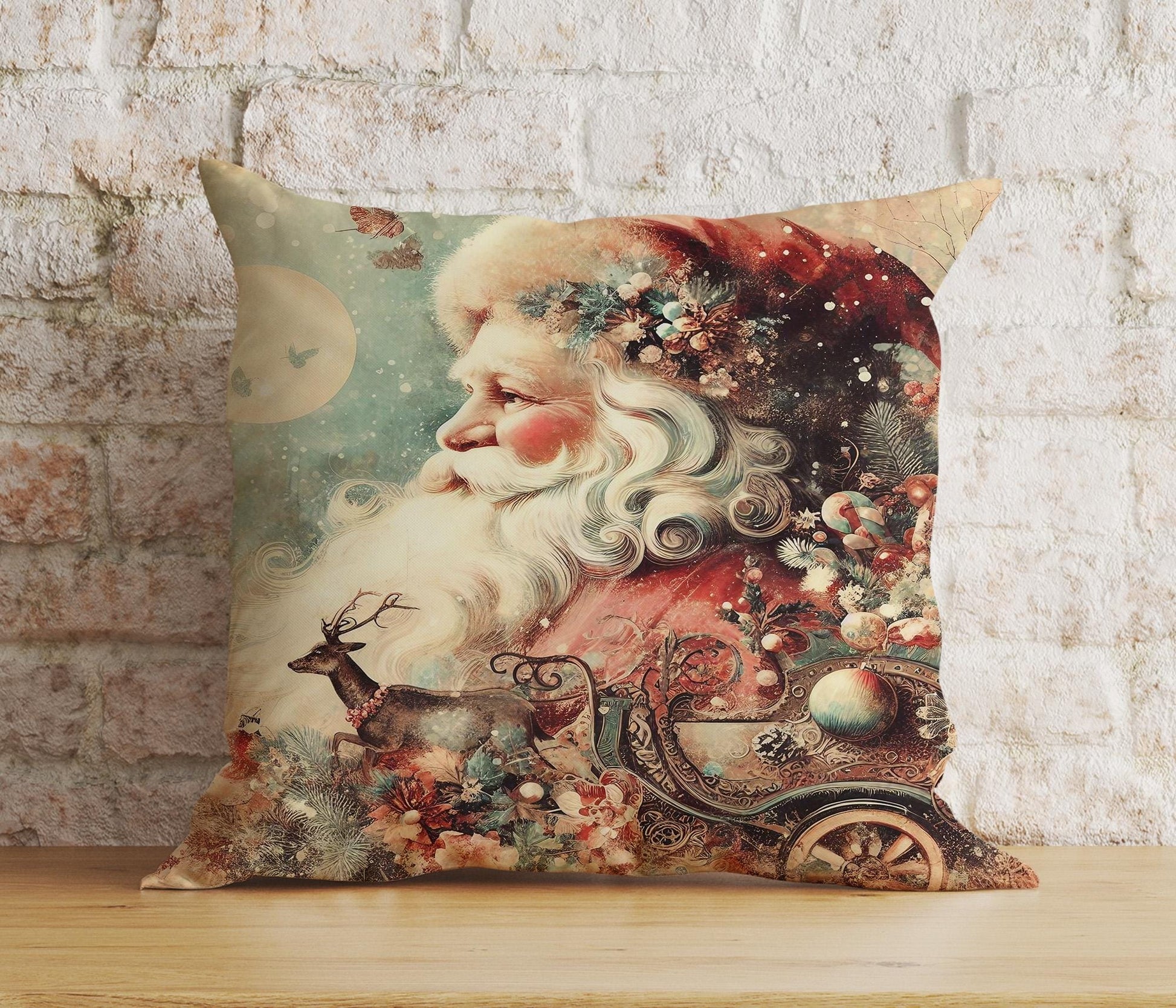 Onay 3 / 12 x 12 inch (30 x 30 cm) Double Side Vintage Nostalgic Santa Claus Christmas Festive Cushion Covers
