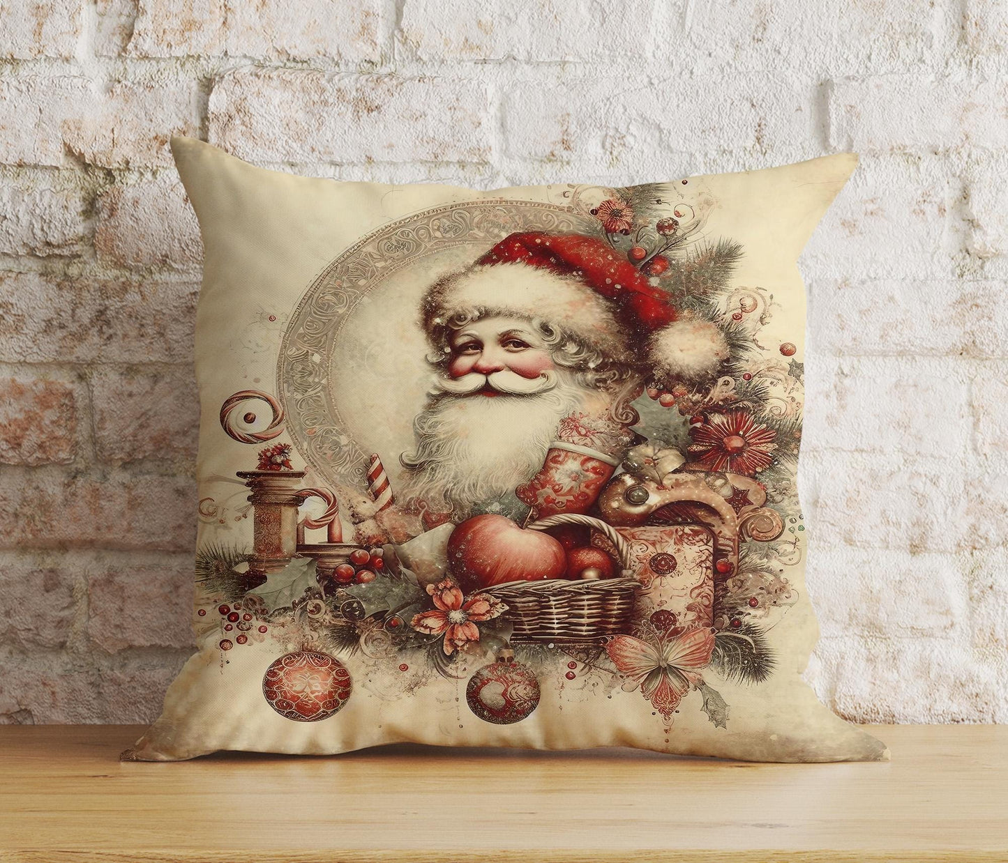 Onay 2 / 12 x 12 inch (30 x 30 cm) Double Side Vintage Nostalgic Santa Claus Christmas Festive Cushion Covers