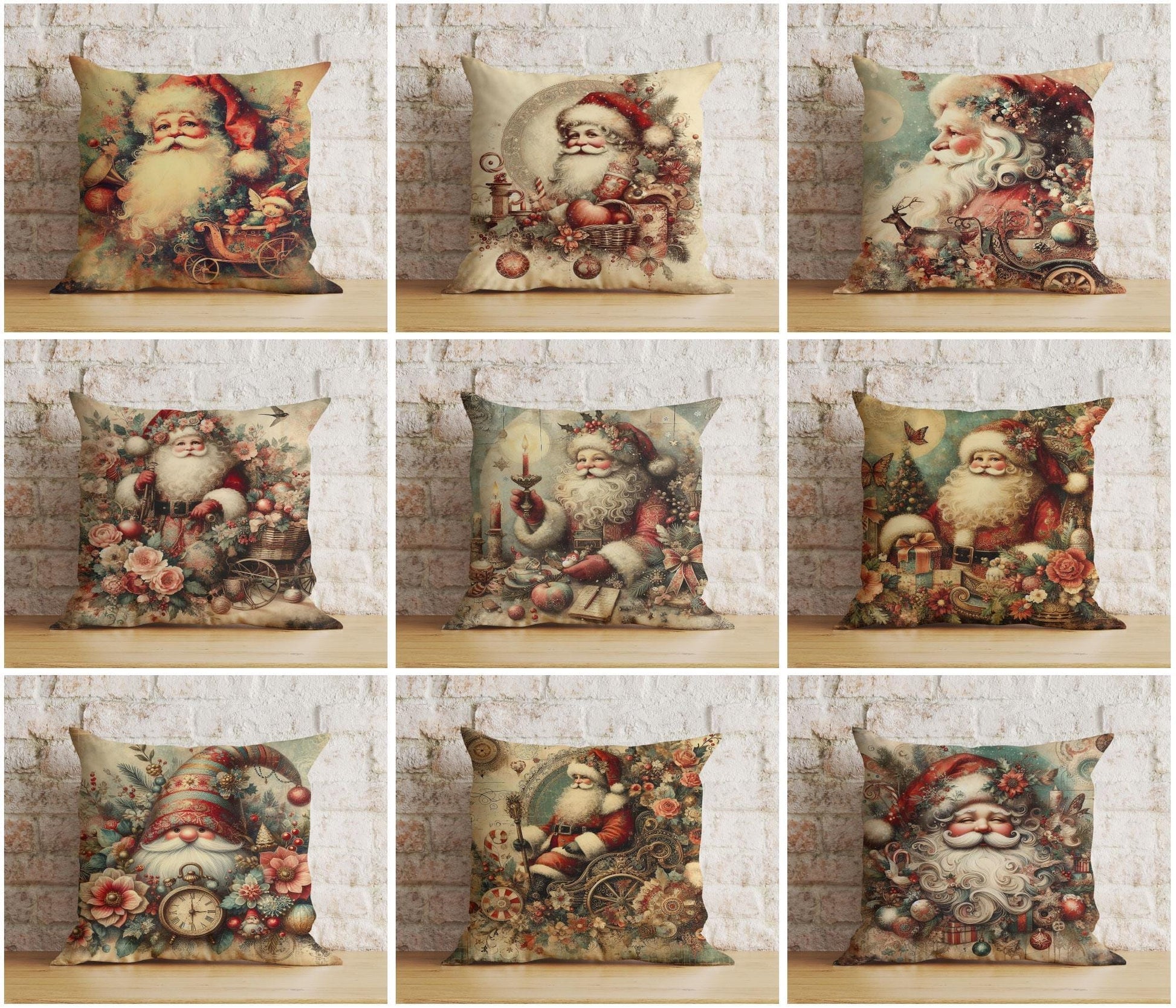 Onay Vintage Nostalgic Santa Claus Christmas Festive Cushion Covers