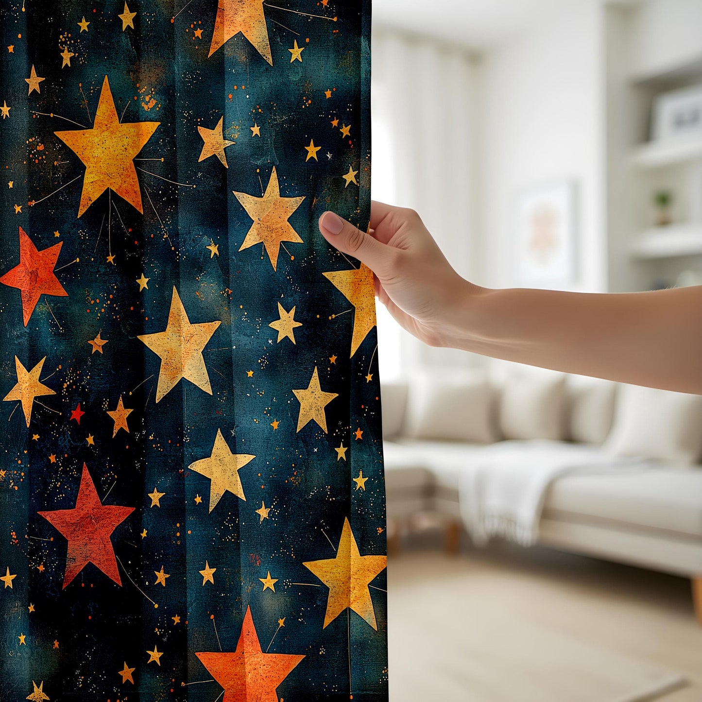 Onay Vintage Starry Night Window Curtains, Celestial Pattern Drapes