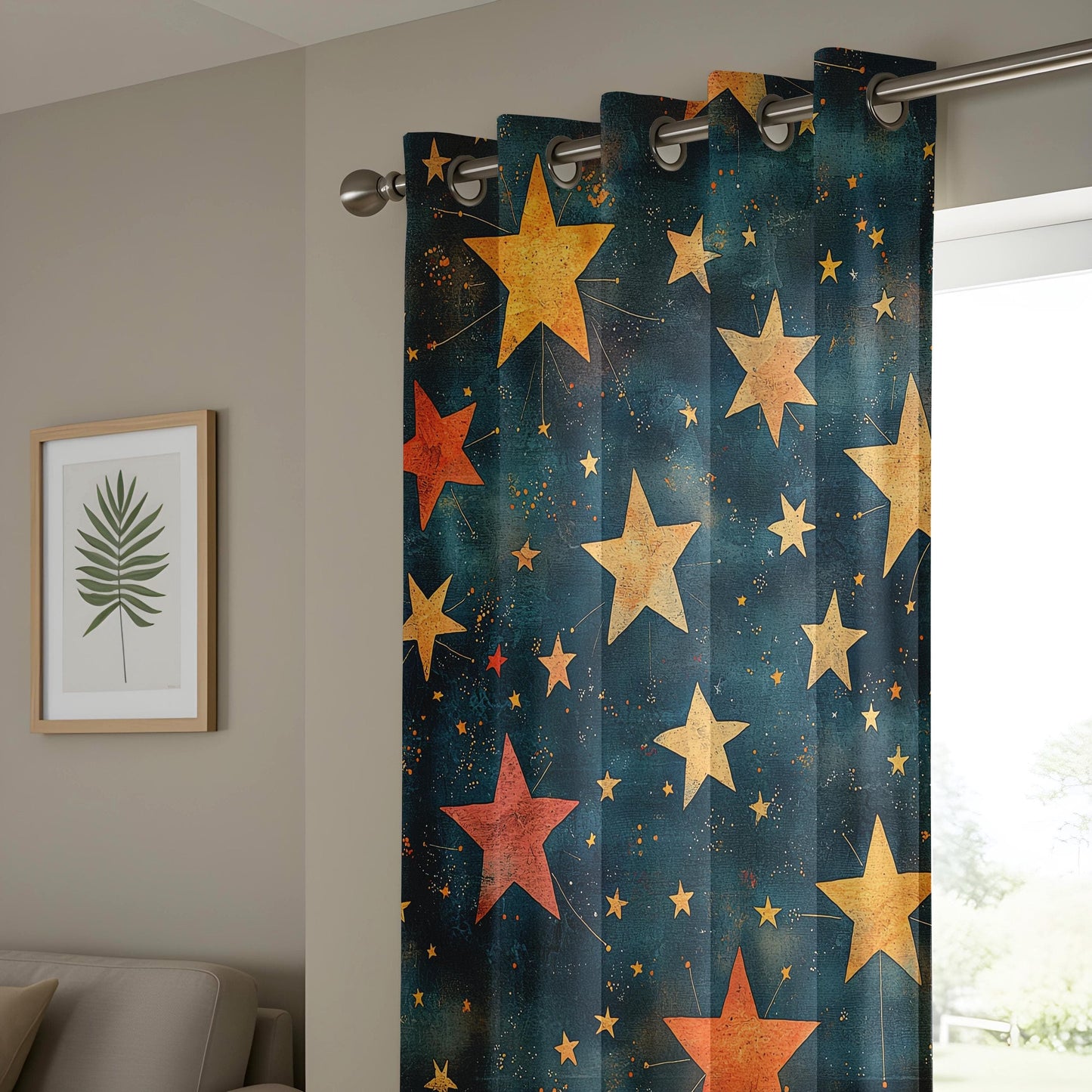 Onay Vintage Starry Night Window Curtains, Celestial Pattern Drapes