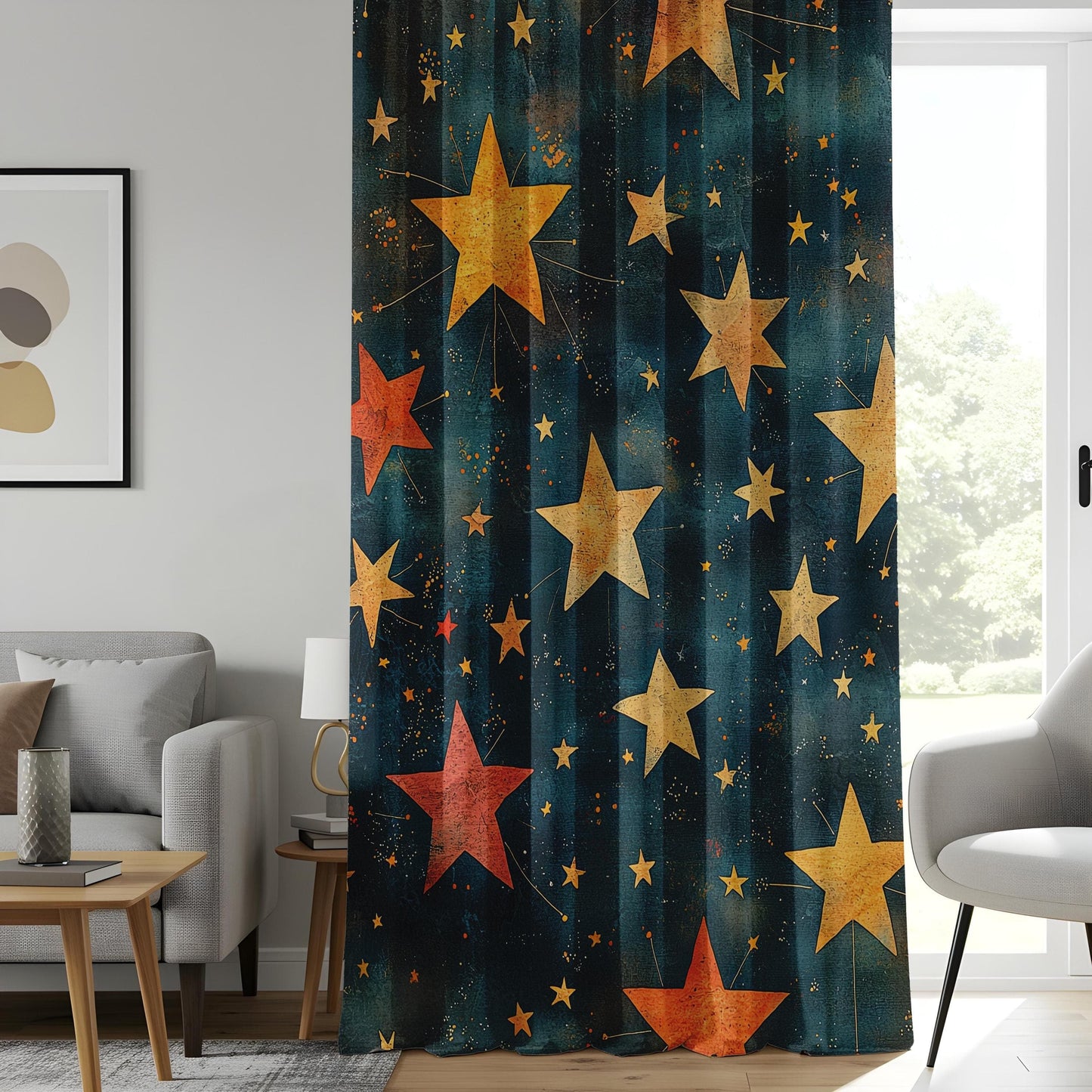 Onay Vintage Starry Night Window Curtains, Celestial Pattern Drapes