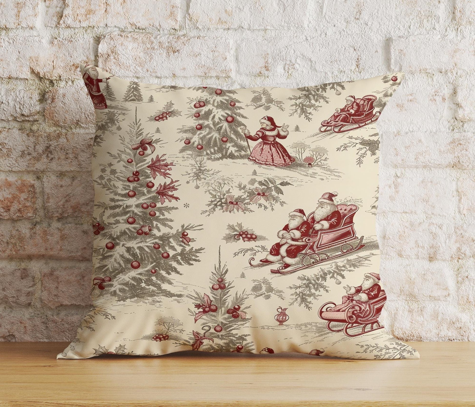 Onay 2 / 12 x 12 inch (30 x 30 cm) Double Side Vintage Toile Christmas Classic Holiday Pillow Cushion Covers