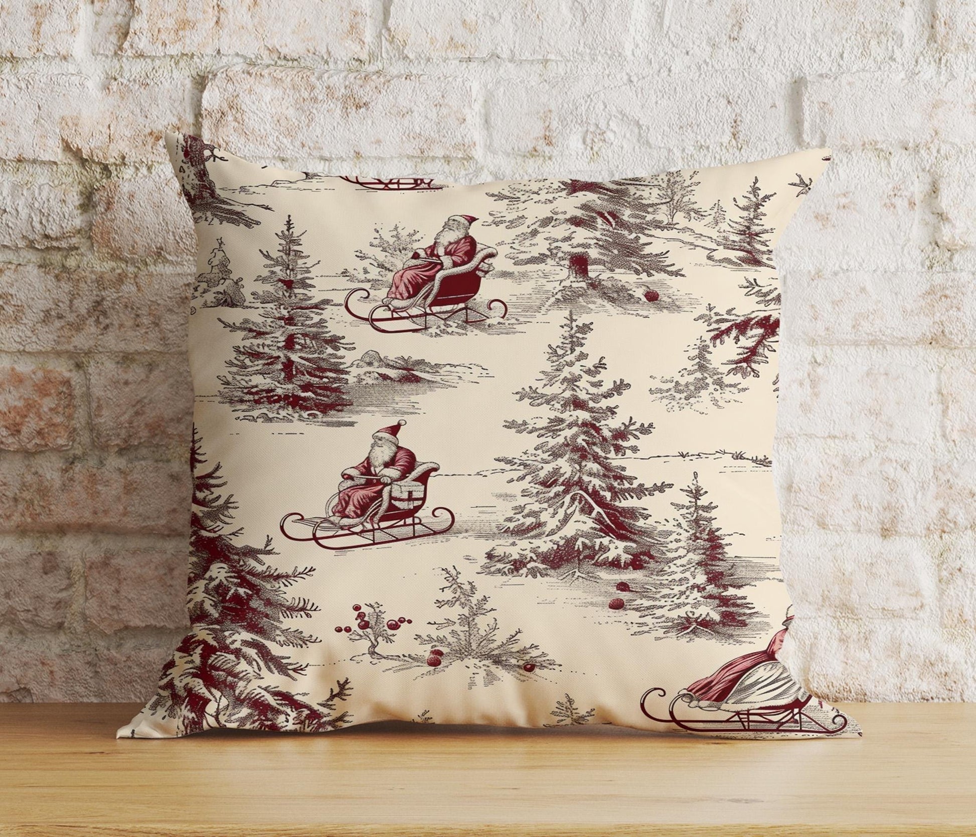 Onay 1 / 12 x 12 inch (30 x 30 cm) Double Side Vintage Toile Christmas Classic Holiday Pillow Cushion Covers