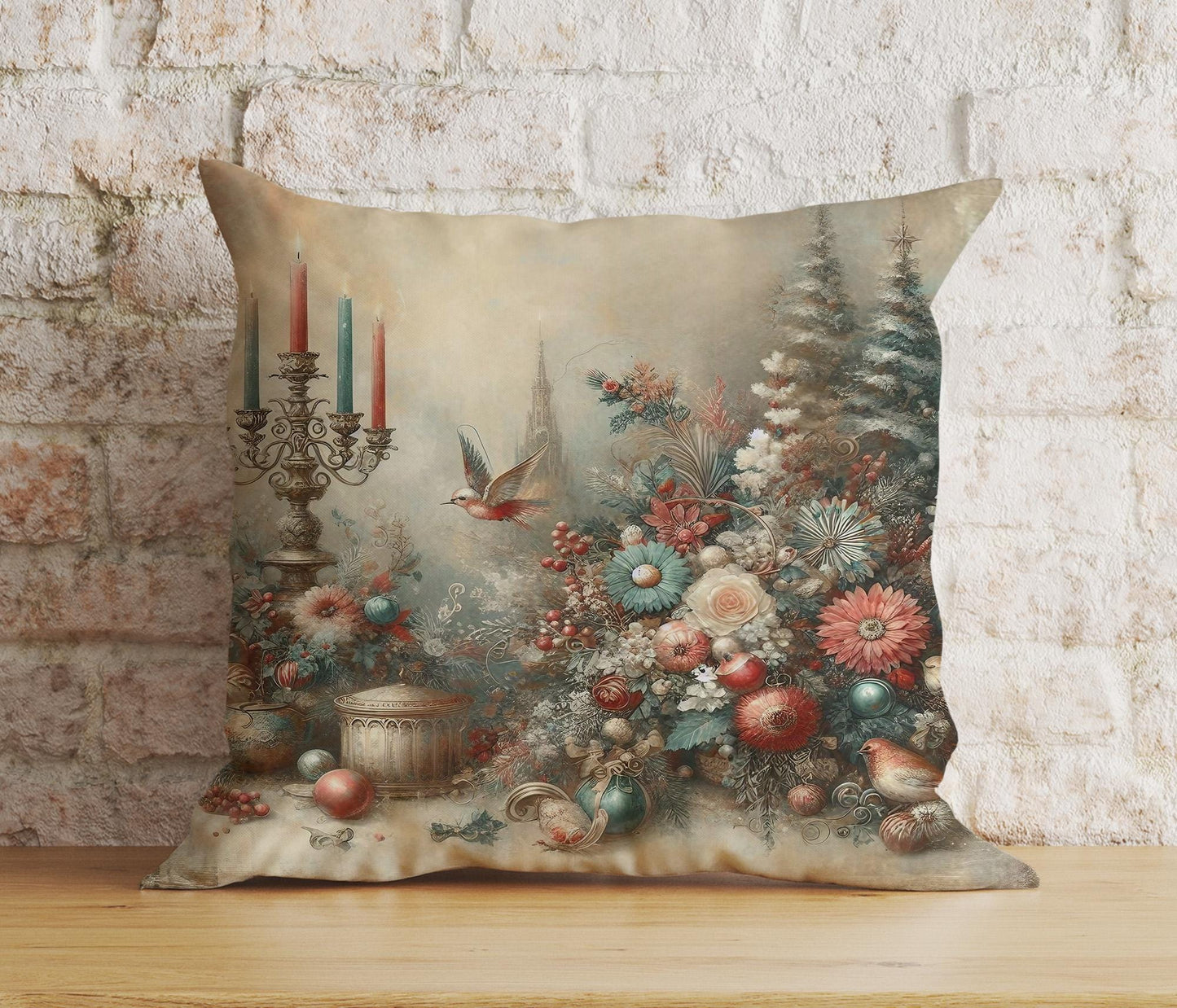 Onay 4 / 12 x 12 inch (30 x 30 cm) Double Side Vintage Xmas Tree Classic Nostalgic Xmas Cushion Covers