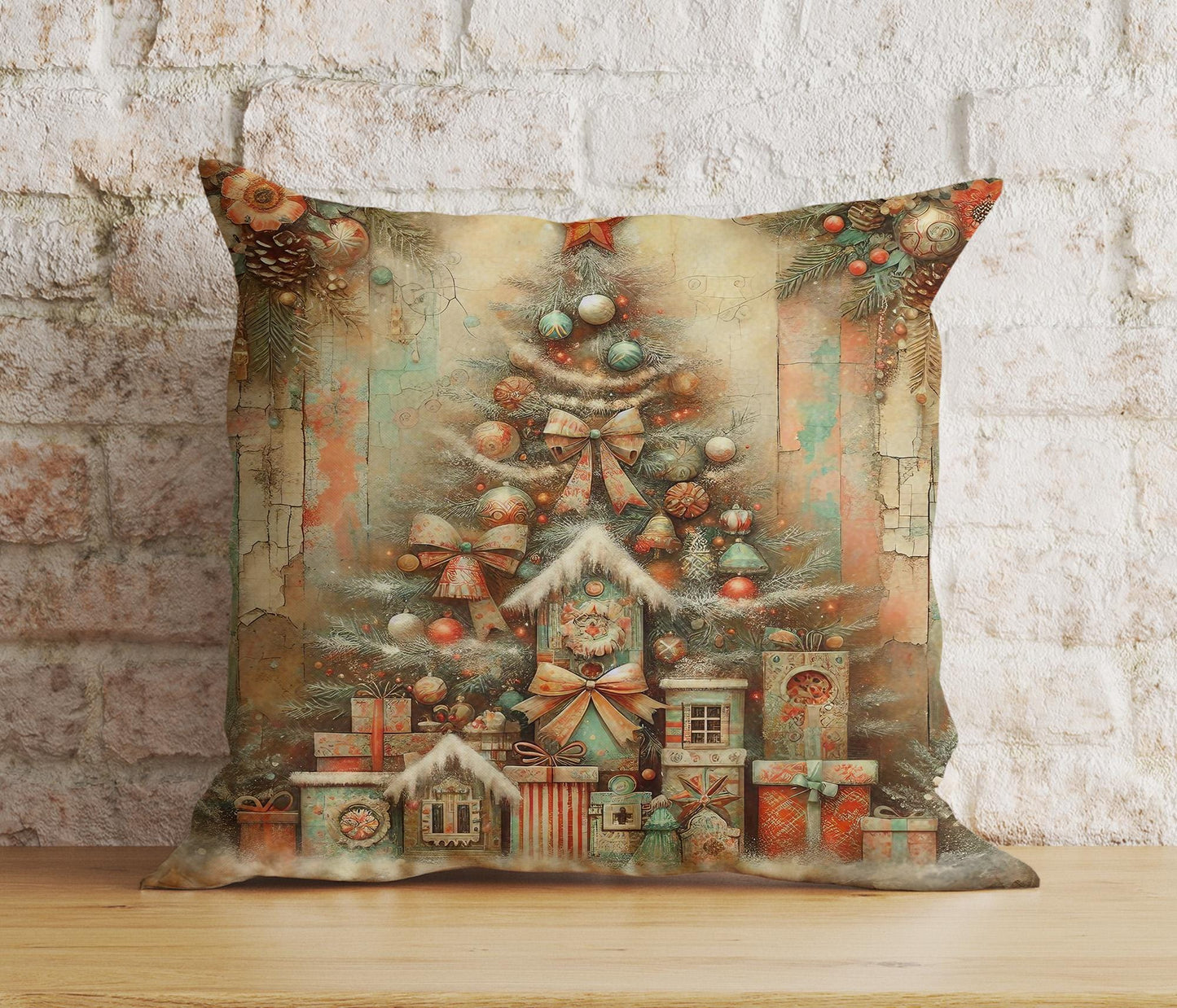 Onay 3 / 12 x 12 inch (30 x 30 cm) Double Side Vintage Xmas Tree Classic Nostalgic Xmas Cushion Covers