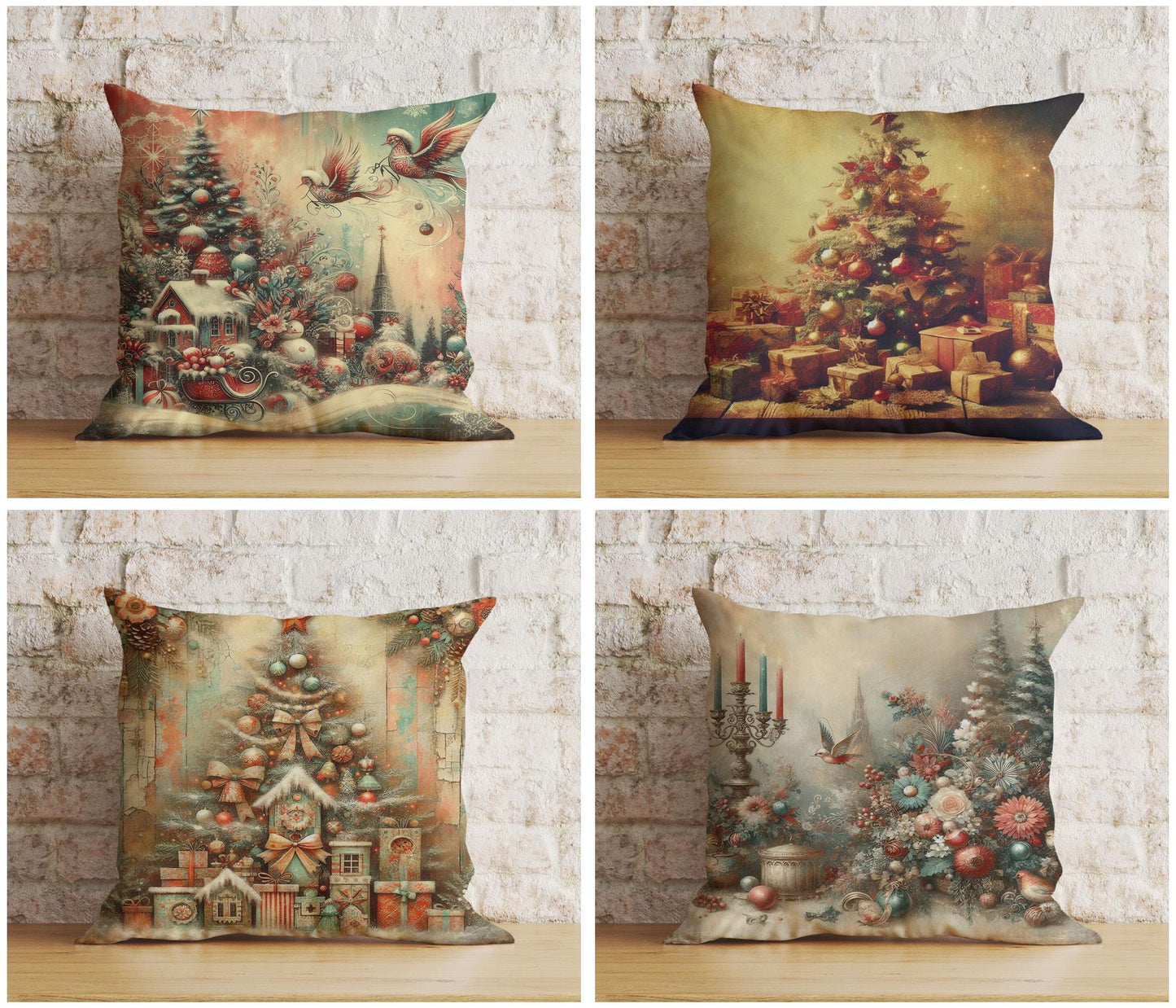 Onay Vintage Xmas Tree Classic Nostalgic Xmas Cushion Covers
