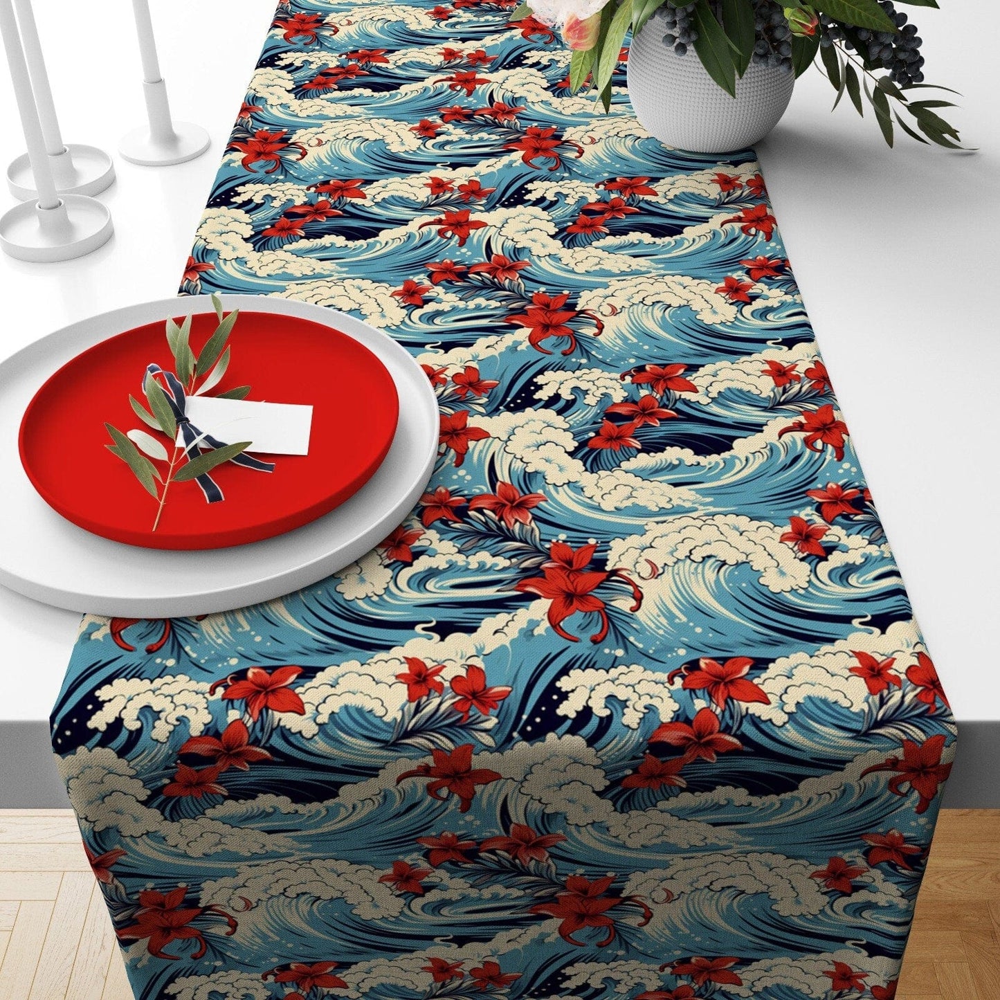 Onay 2 / 12 x 46 inch (30 x 120 cm) Vivid Colourful Retro Floral Dining Room Table Runner