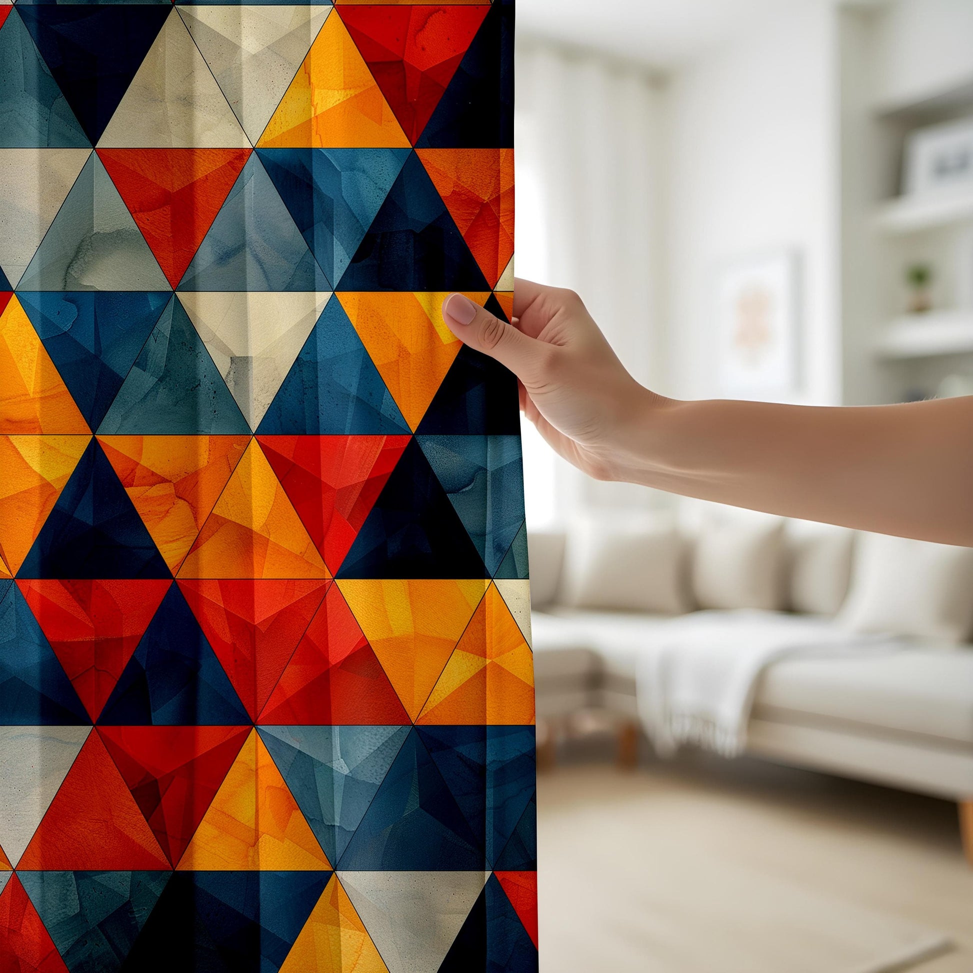 Onay Vivid Triangle Living Room Curtains, Bold Multicolor Geometric Panels