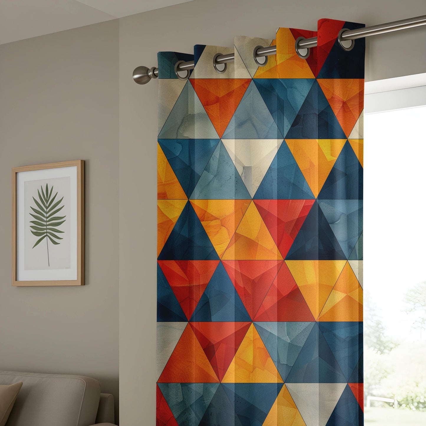Onay Vivid Triangle Living Room Curtains, Bold Multicolor Geometric Panels