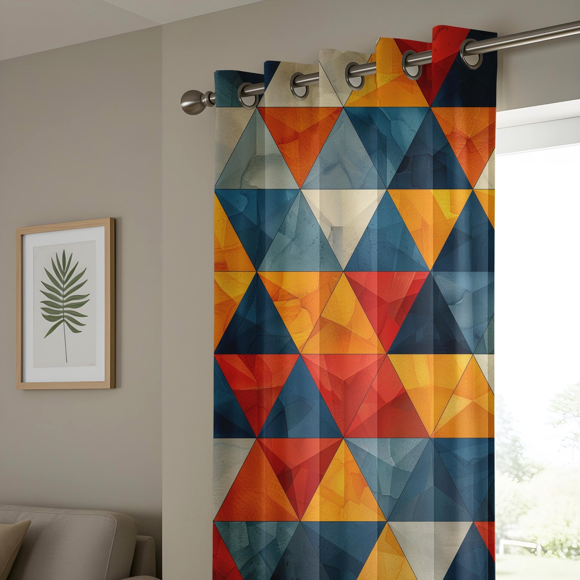 Onay Vivid Triangle Living Room Curtains, Bold Multicolor Geometric Panels