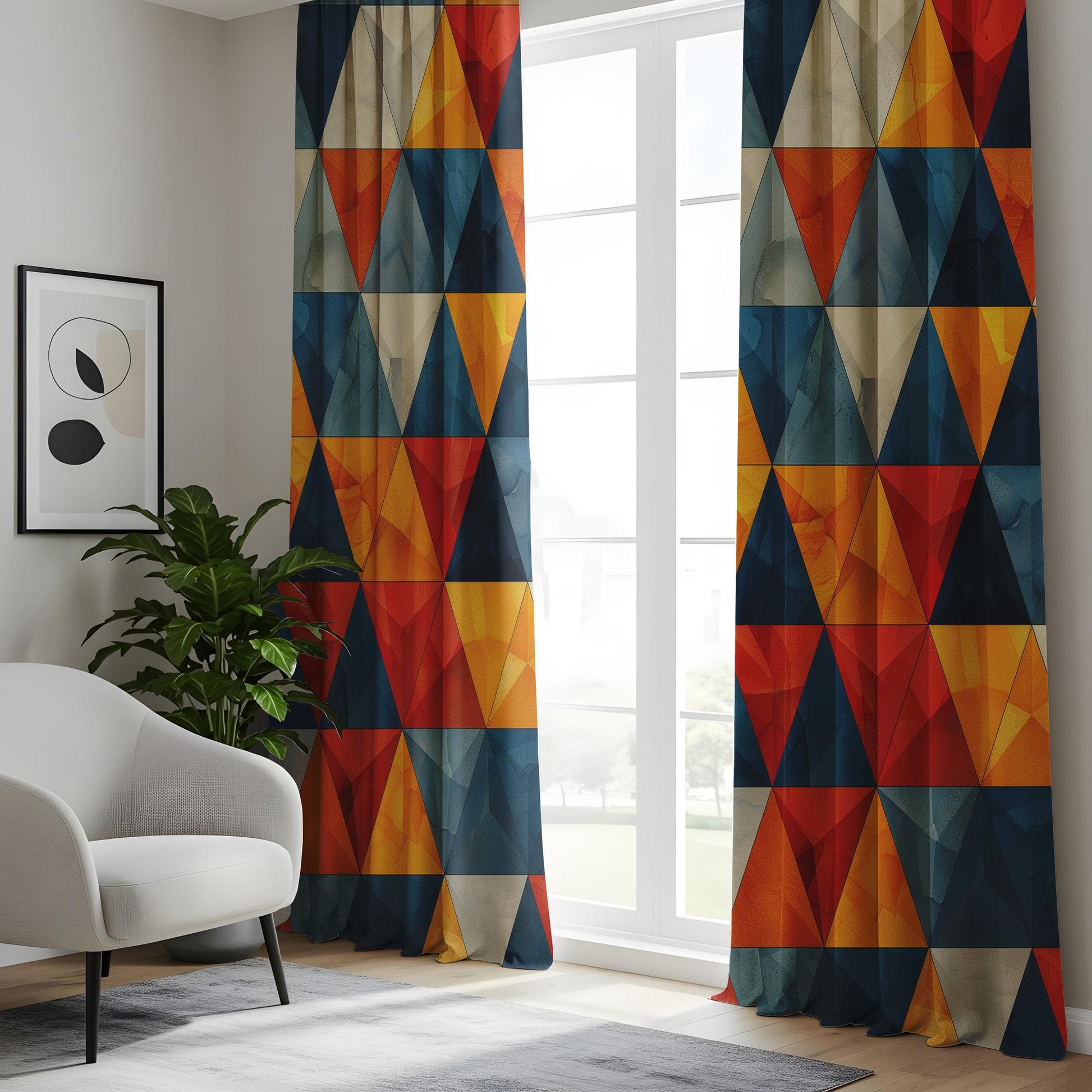 Onay Vivid Triangle Living Room Curtains, Bold Multicolor Geometric Panels