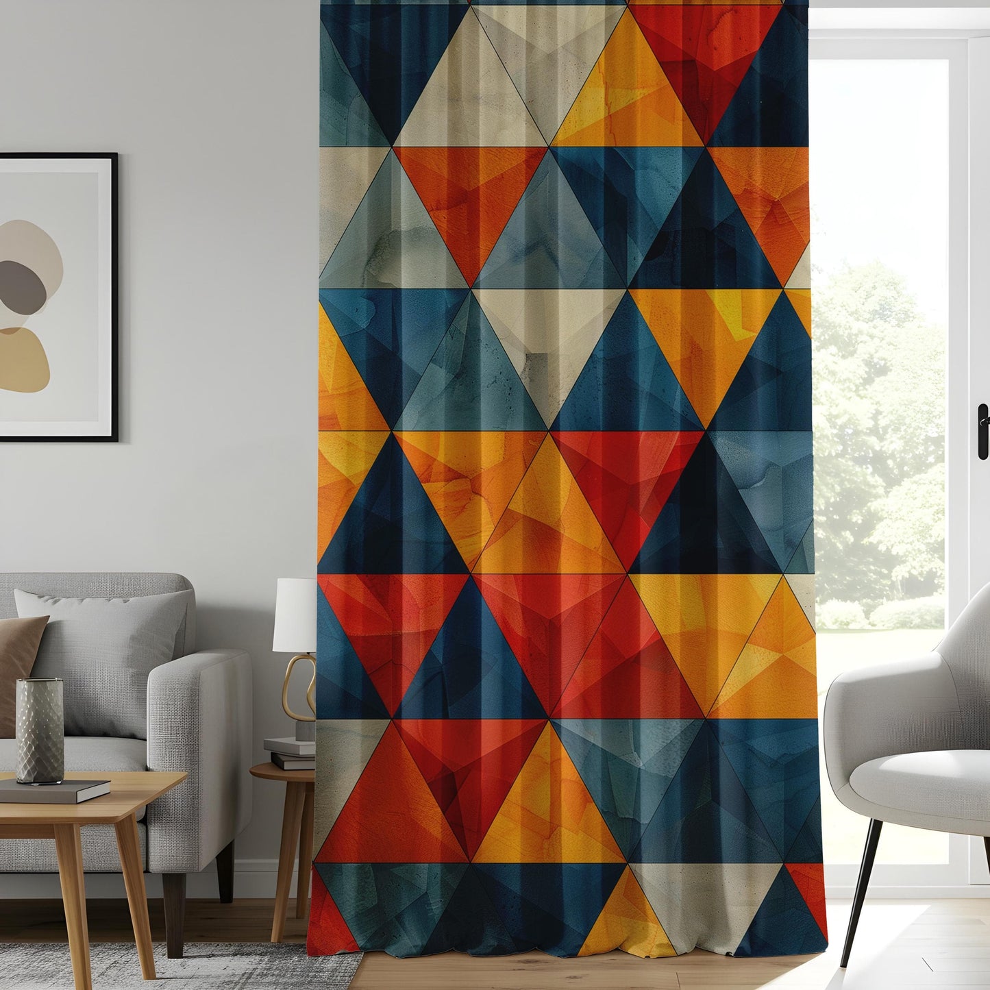 Onay Vivid Triangle Living Room Curtains, Bold Multicolor Geometric Panels
