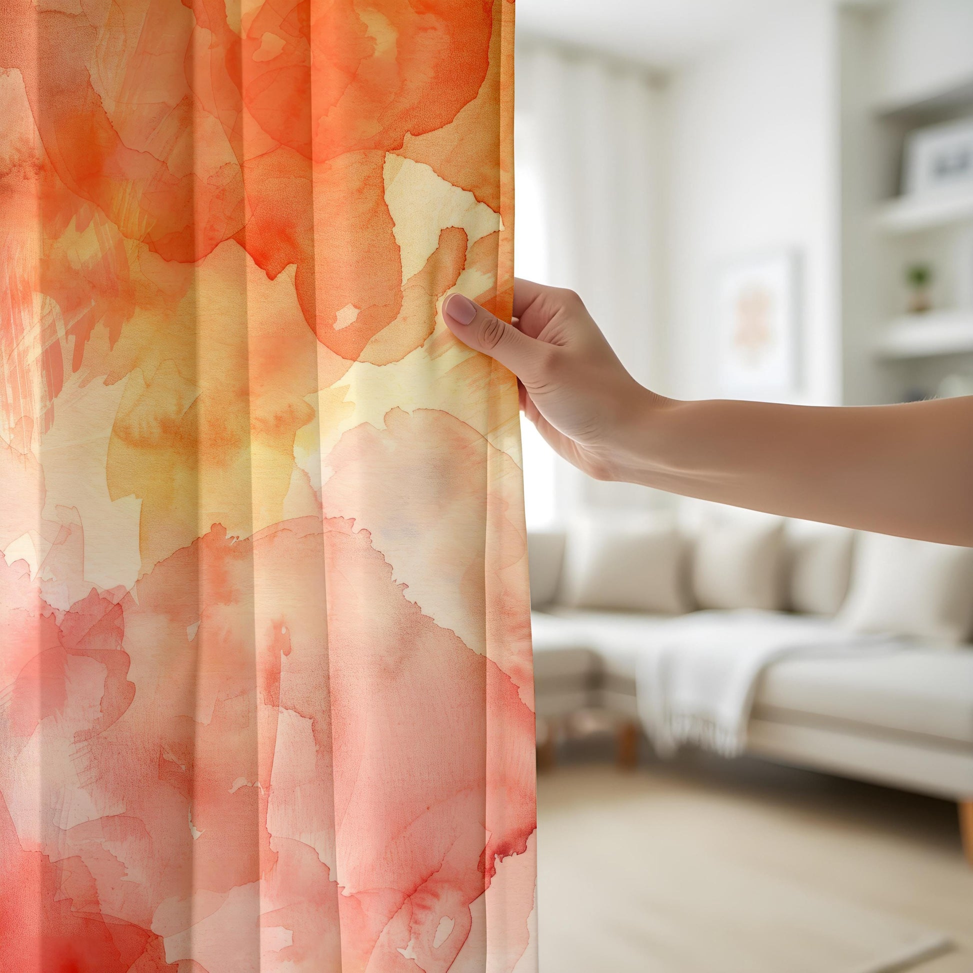 Onay Warm Tonal Abstract Window Curtains, Orange and Yellow Watercolor Strokes