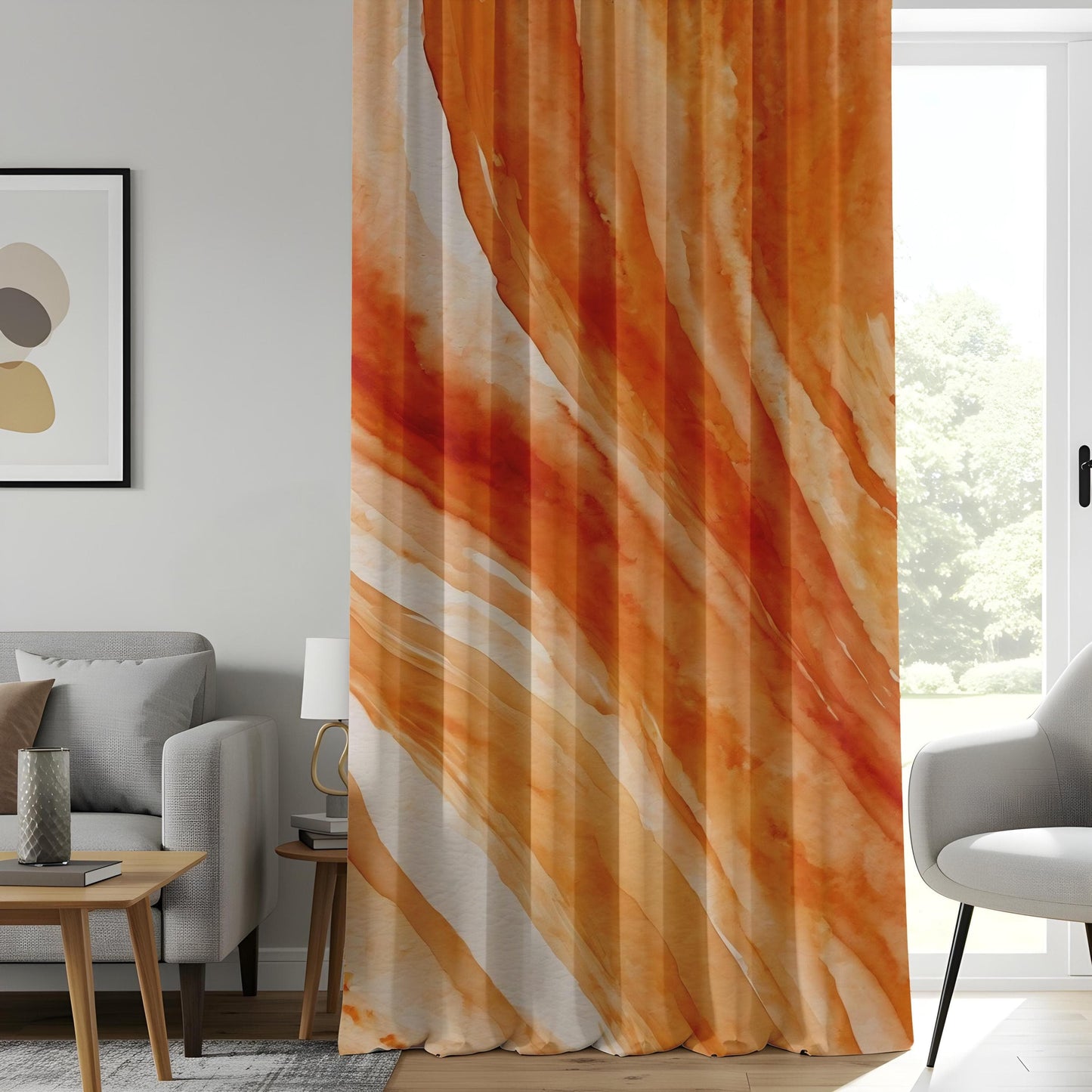 Onay Warm Toned Abstract Curtains for Living Room, Orange Abstract Drapes