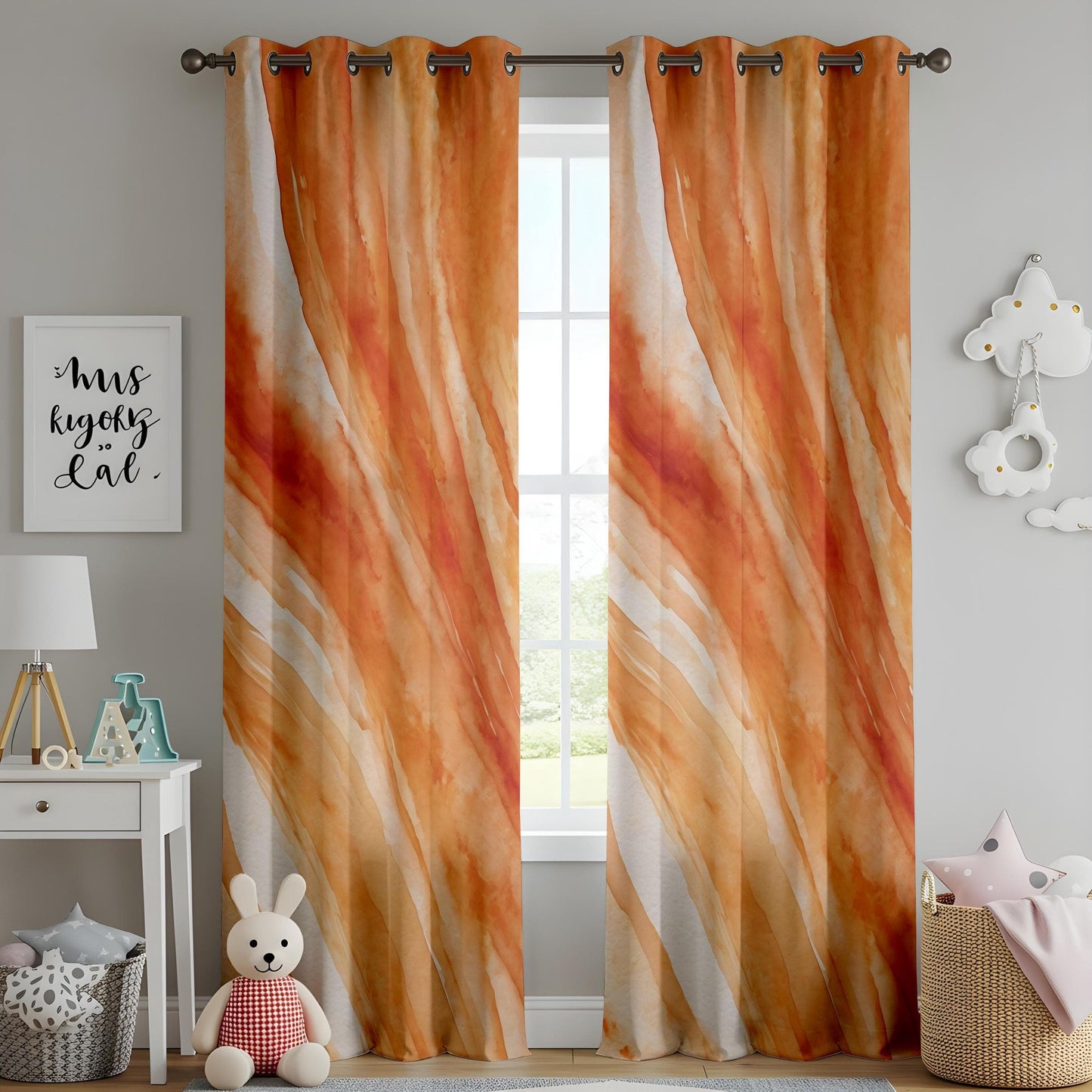 Onay Warm Toned Abstract Curtains for Living Room, Orange Abstract Drapes