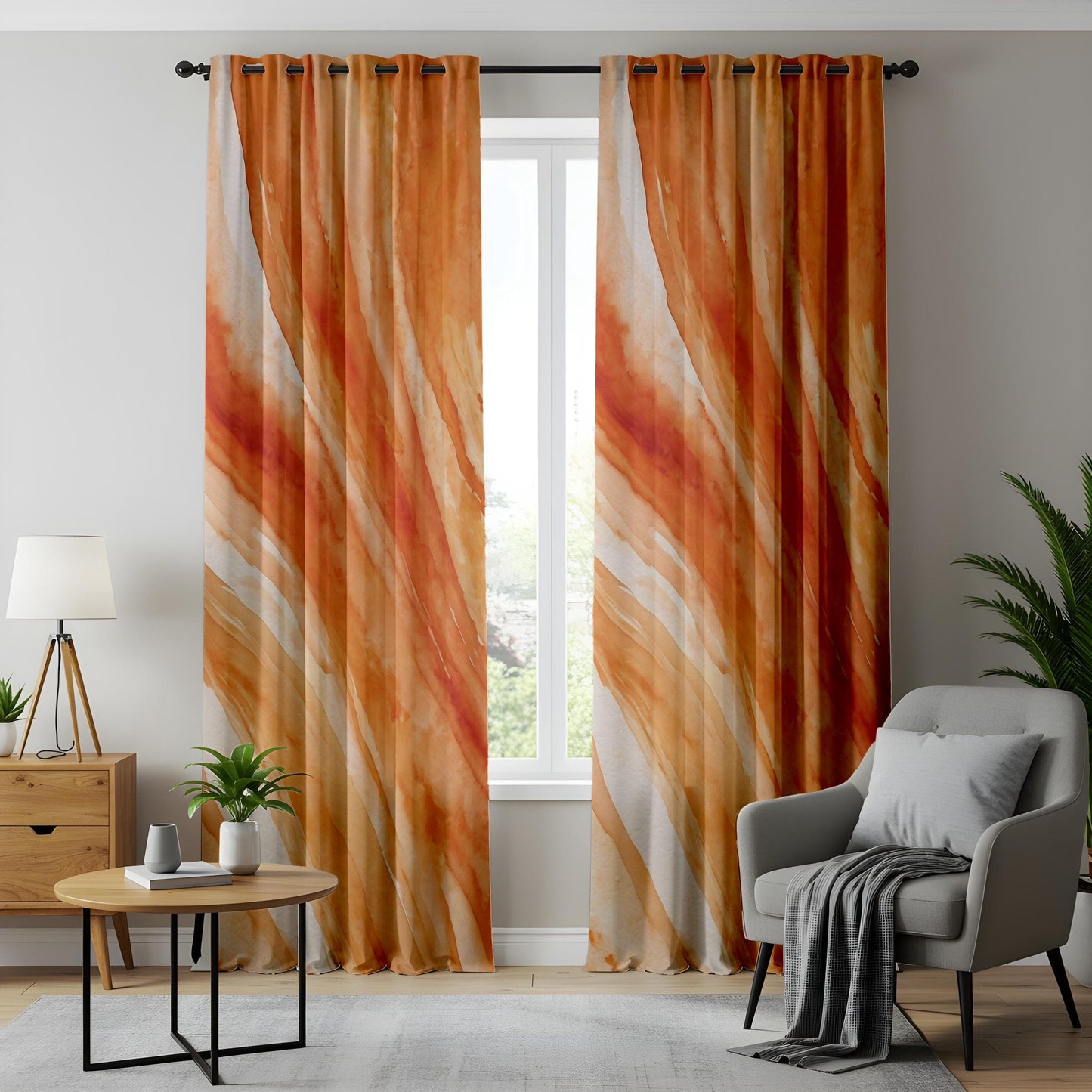 Onay Warm Toned Abstract Curtains for Living Room, Orange Abstract Drapes