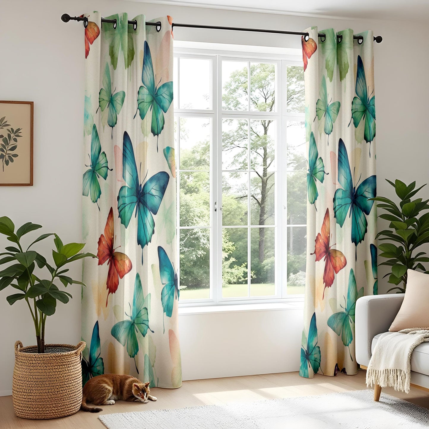 Onay Watercolor Butterfly Living Room Curtains, Soft Multicolor Drapes