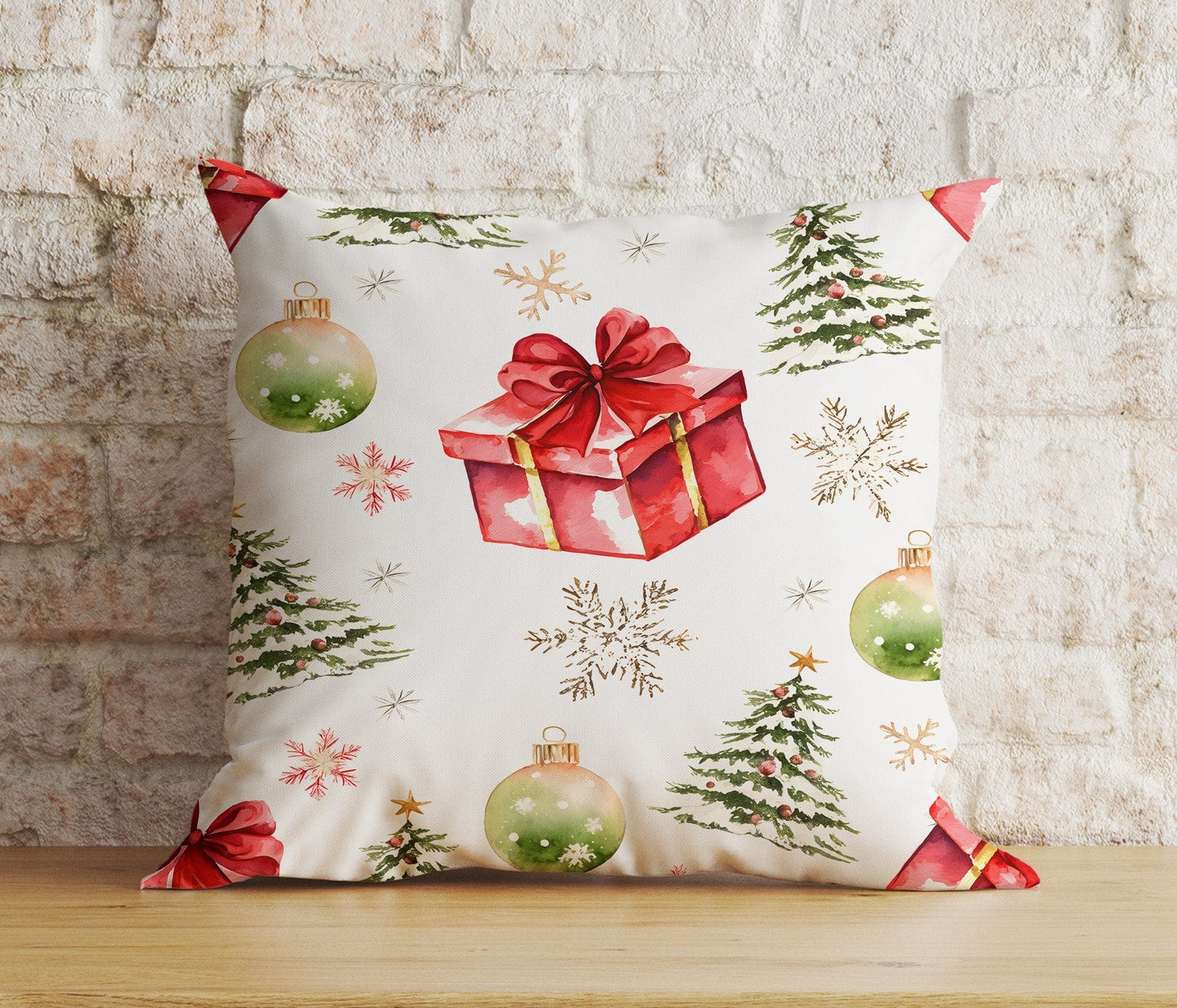 Onay 2 / 12 x 12 inch (30 x 30 cm) Double Side Watercolor Christmas Elegant Festive Cushion Covers