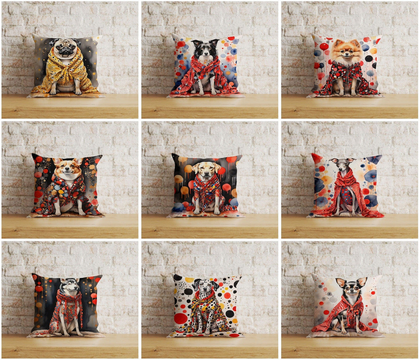 Onay Home Textile Watercolor Dog Abstract Dog in Clothes Cushion Cover