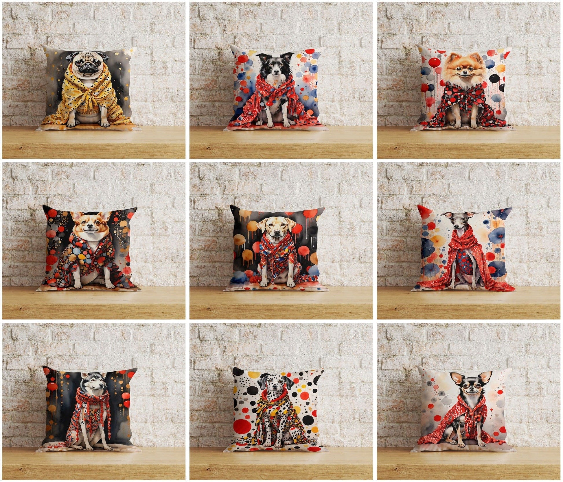 Onay Home Textile Watercolor Dog Abstract Dog in Clothes Cushion Cover