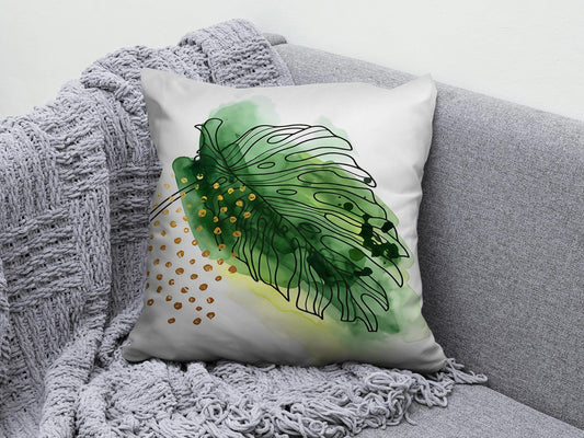 Onay 1 / 12 x 12 inch (30 x 30 cm) Watercolor Green Tropical Leaf Abstract Cushion Cover
