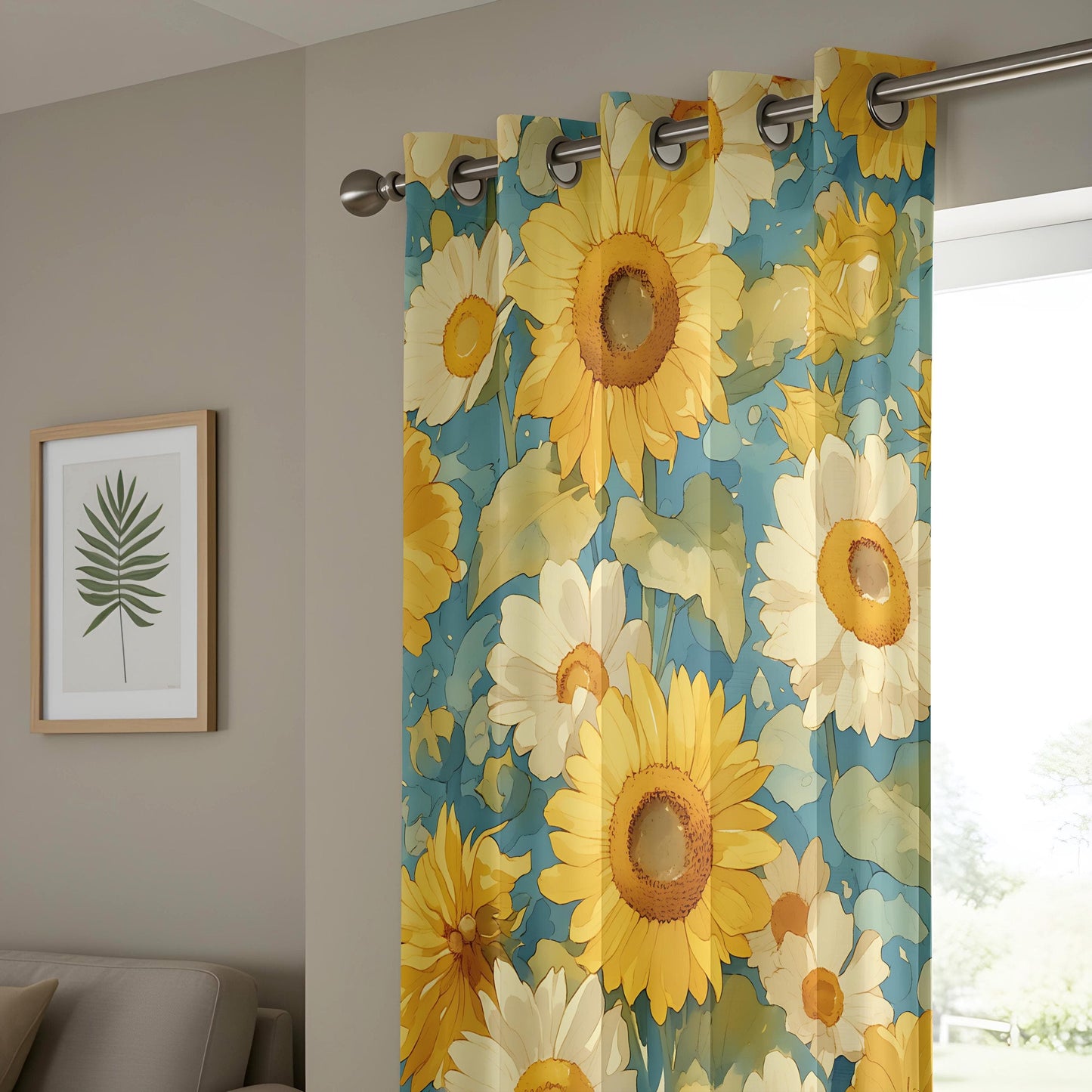 Onay Watercolor Sunflower Curtains, Yellow Floral Kitchen Drapes