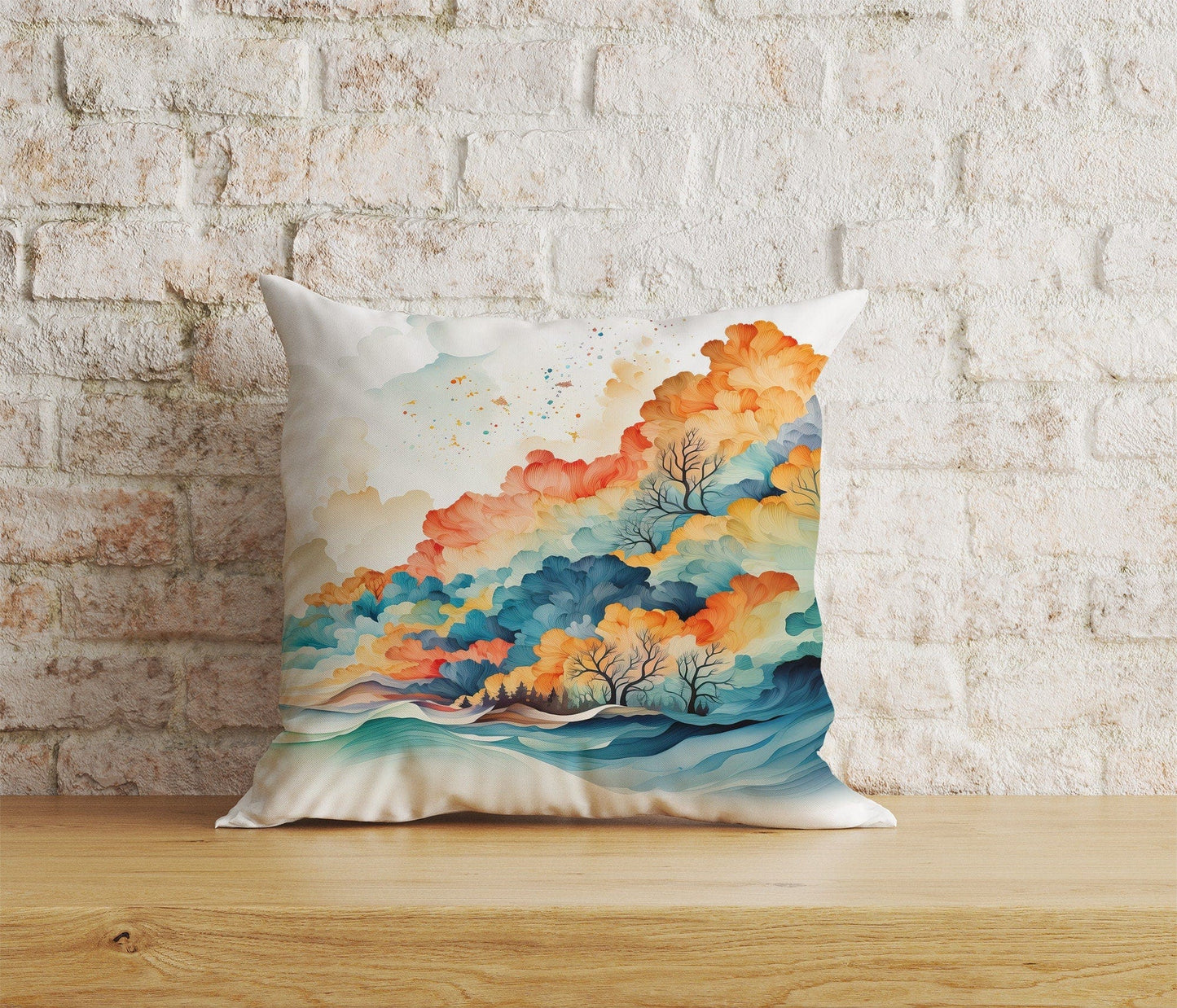 Onay Cushion Covers 2 / 12 x 12 inch (30 x 30 cm) Double Side Watercolor Zen Garden Cushion Covers Montain Tree Jungle and Sun Pillow Case