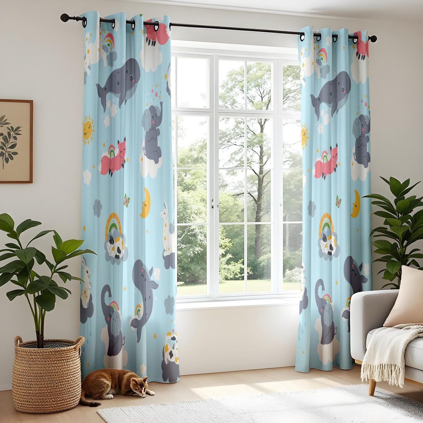 Onay Whimsical Animal Nursery Curtains – Sky, Cloud & Rainbow Drapes