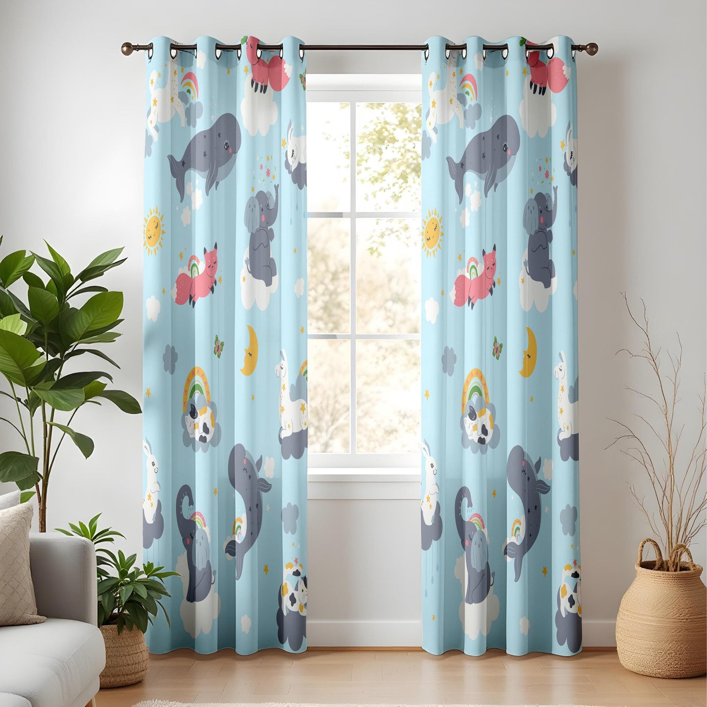 Onay Whimsical Animal Nursery Curtains – Sky, Cloud & Rainbow Drapes