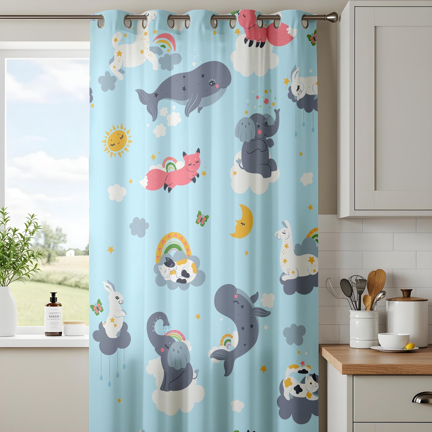 Onay Whimsical Animal Nursery Curtains – Sky, Cloud & Rainbow Drapes