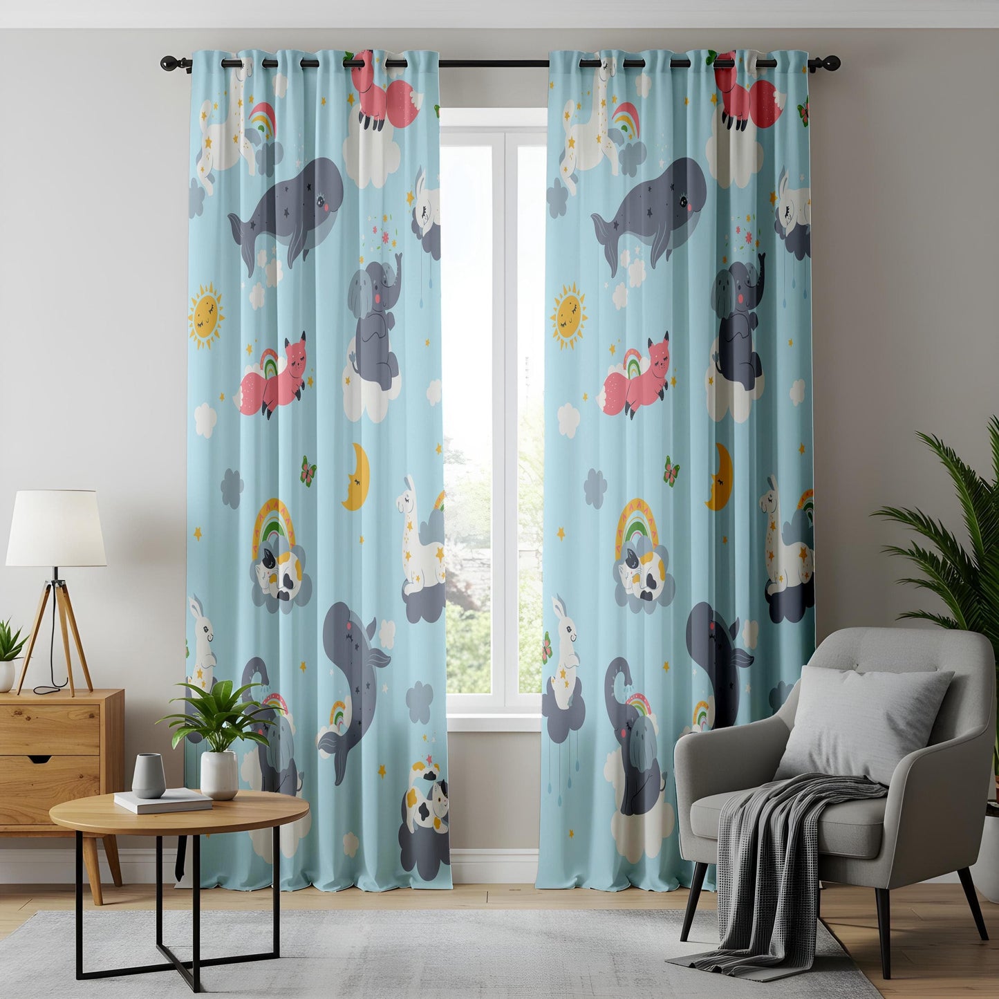 Onay Whimsical Animal Nursery Curtains – Sky, Cloud & Rainbow Drapes