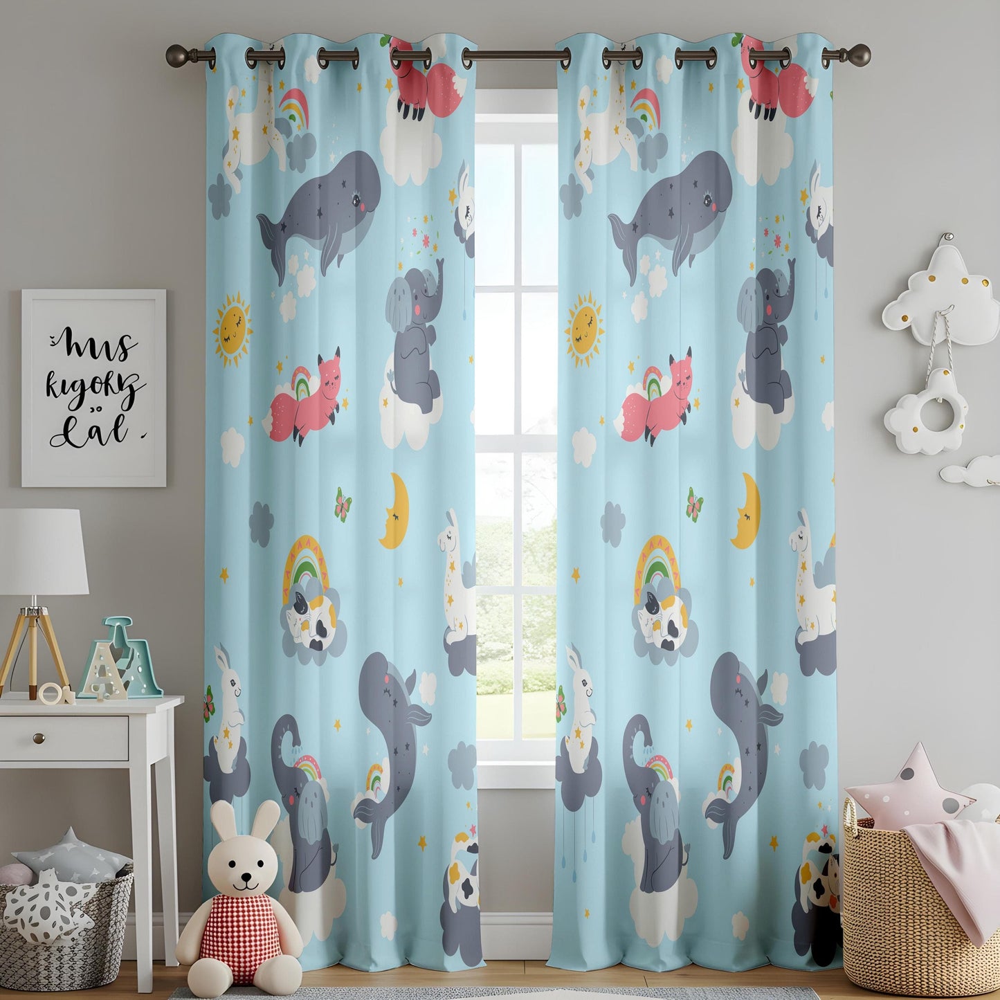 Onay Whimsical Animal Nursery Curtains – Sky, Cloud & Rainbow Drapes