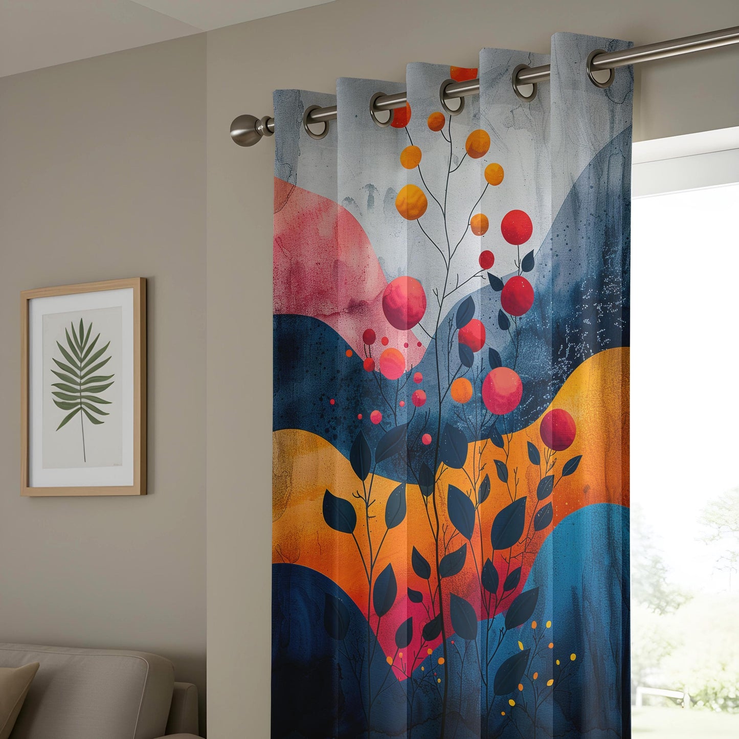 Onay Whimsical Berry Kitchen Curtains, Sunset Floral Panels