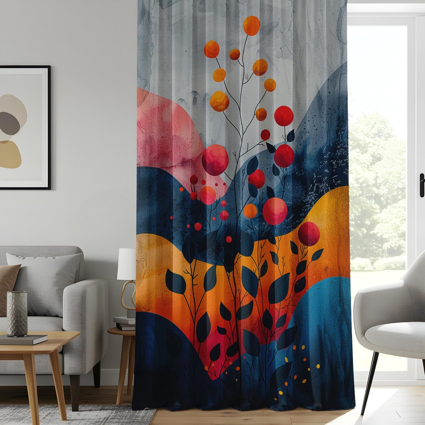 Onay Whimsical Berry Kitchen Curtains, Sunset Floral Panels