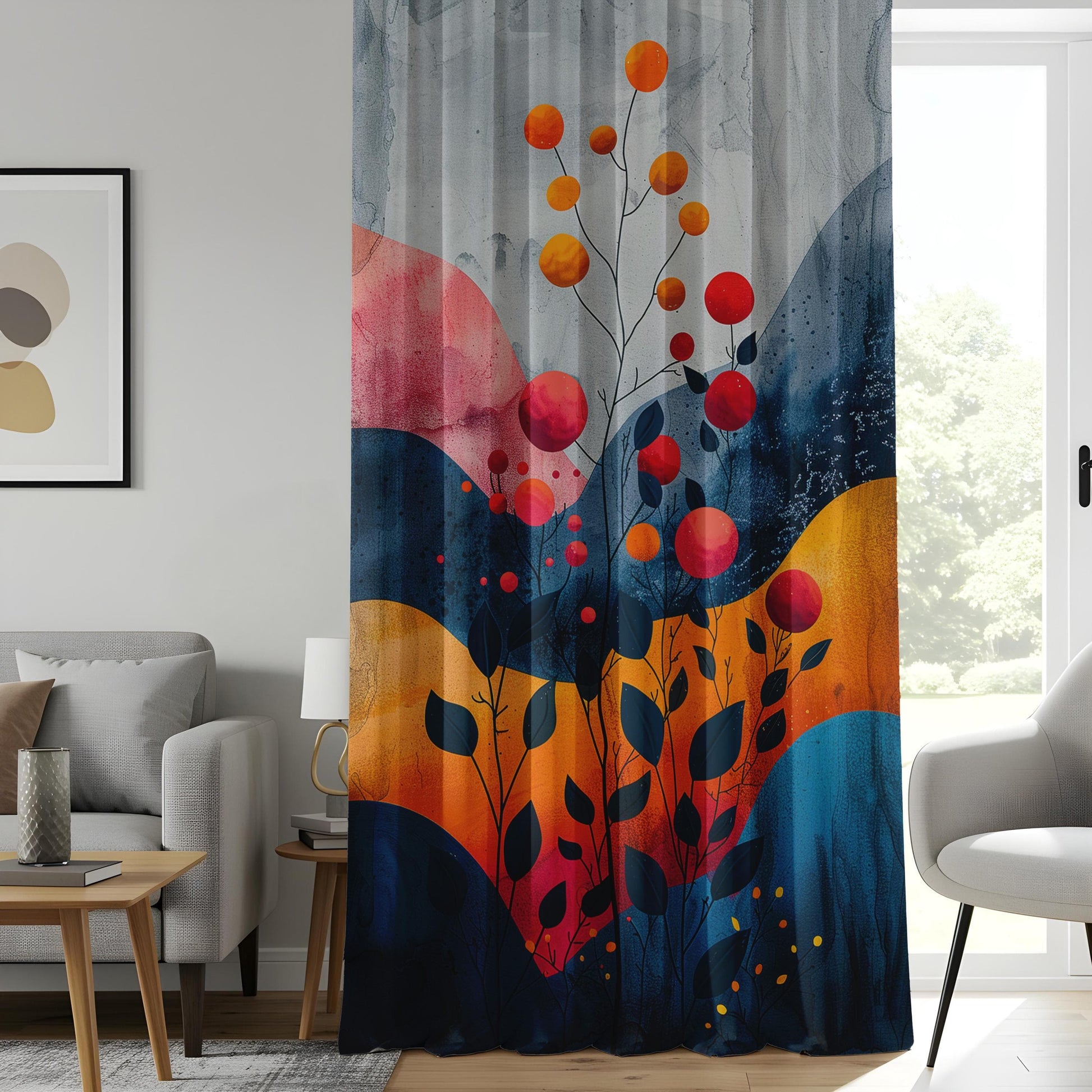 Onay Whimsical Berry Kitchen Curtains, Sunset Floral Panels