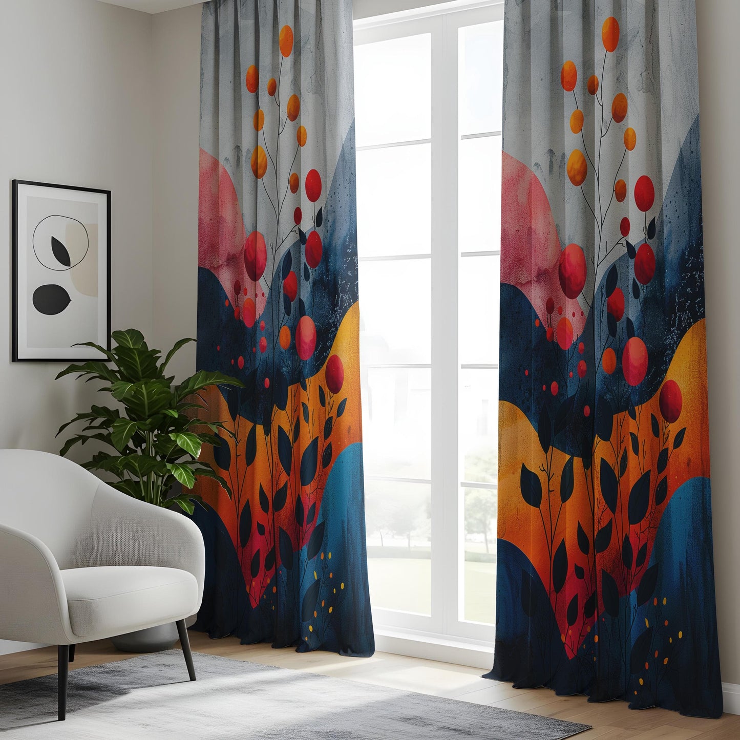 Onay Whimsical Berry Kitchen Curtains, Sunset Floral Panels