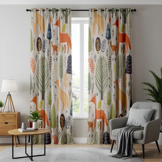 Onay Whimsical Woodland Kids Room Curtains, Cute Fox & Deer Pattern Drapes