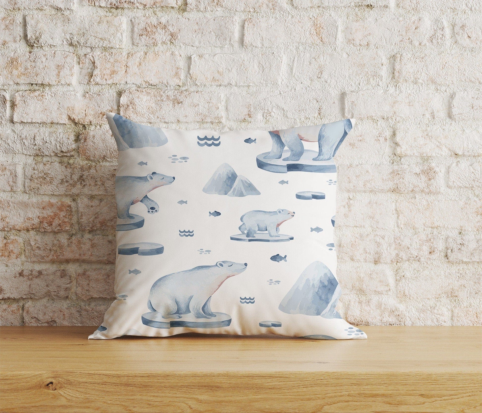 Onay 3 / 12 x 12 inch (30 x 30 cm) White Bear and Seal Dolphin Pattern Wild Life Cushion Covers