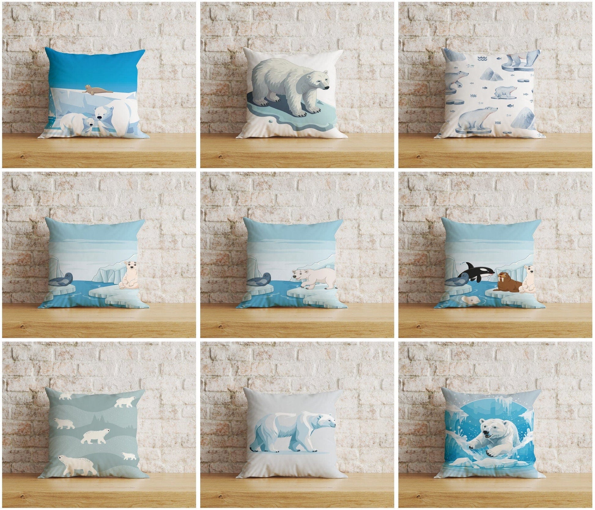 Onay White Bear and Seal Dolphin Pattern Wild Life Cushion Covers