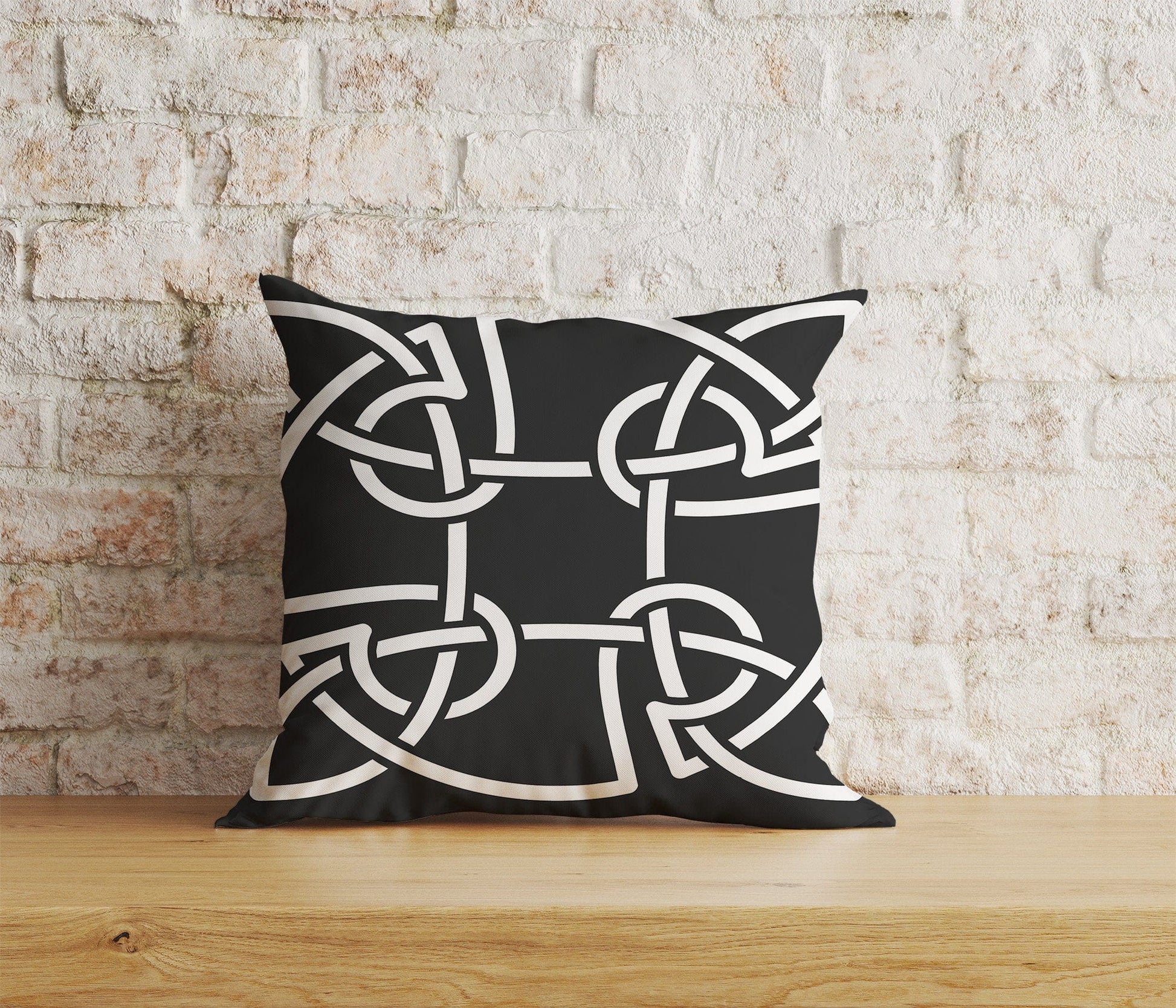 Onay Home Textile Cushion Covers 9 / 12 x 12 inch (30 x 30 cm) Double Side White & Black Celtic Knots Cushion Covers Line Design Pillow
