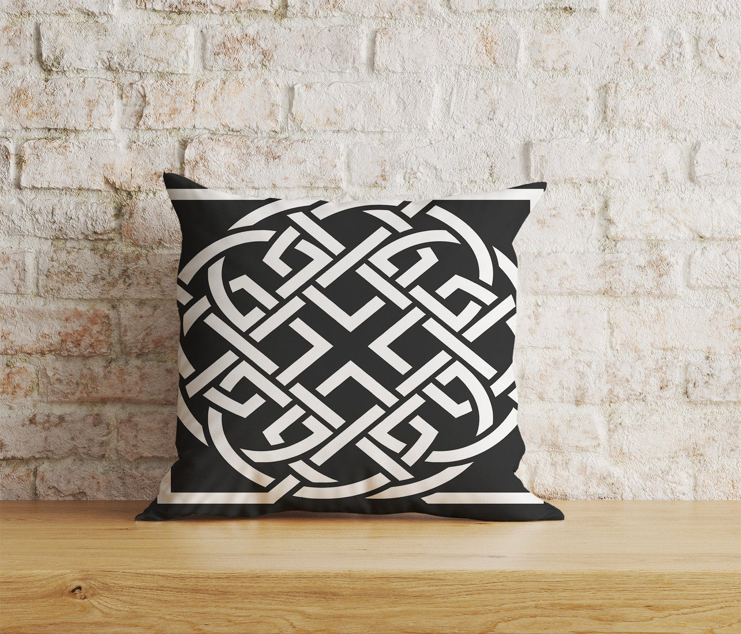 Onay Home Textile Cushion Covers 5 / 12 x 12 inch (30 x 30 cm) Double Side White & Black Celtic Knots Cushion Covers Line Design Pillow