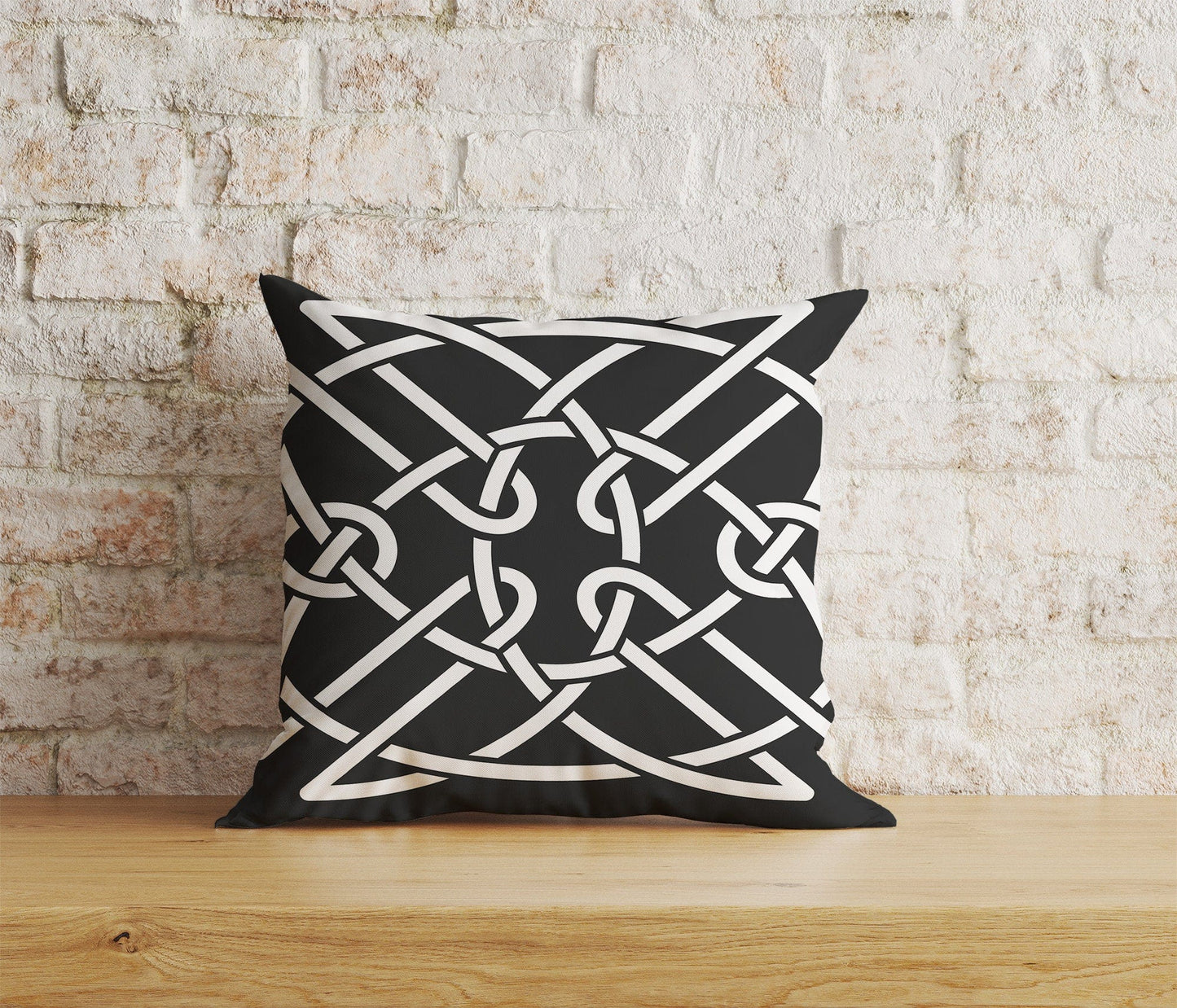 Onay Home Textile Cushion Covers 4 / 12 x 12 inch (30 x 30 cm) Double Side White & Black Celtic Knots Cushion Covers Line Design Pillow