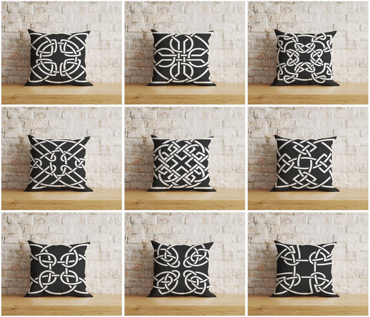 Onay Home Textile Cushion Covers White & Black Celtic Knots Cushion Covers Line Design Pillow
