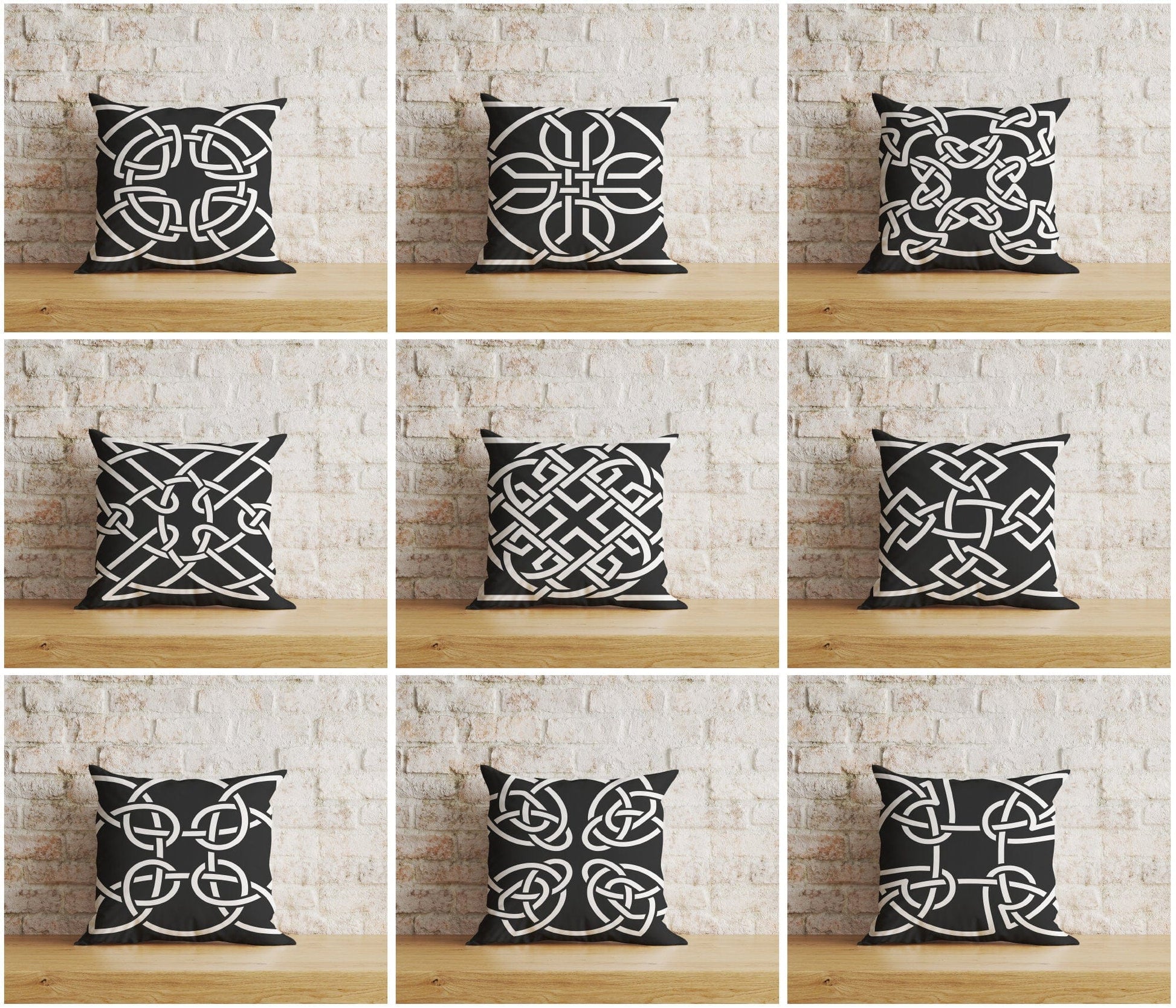 Onay Home Textile Cushion Covers White & Black Celtic Knots Cushion Covers Line Design Pillow