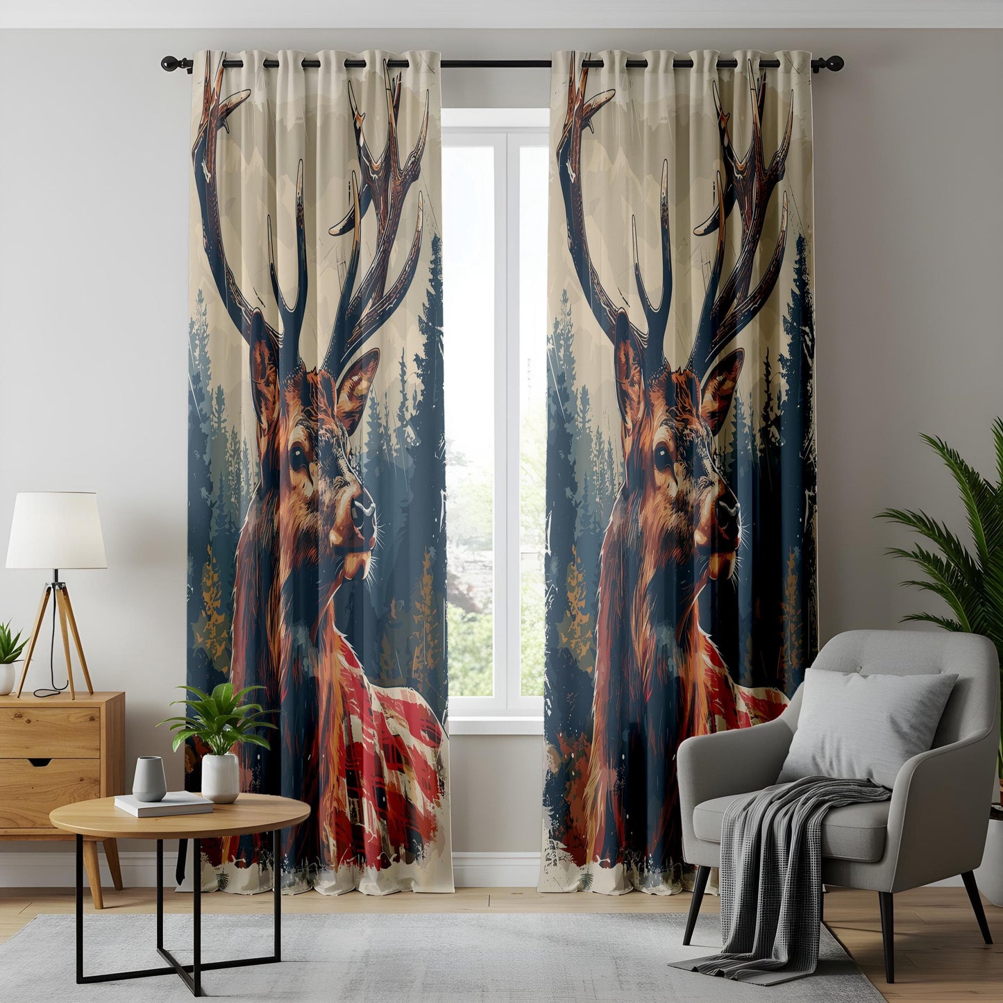 Onay Wildlife Deer Curtains – Forest and Mountain Drapes