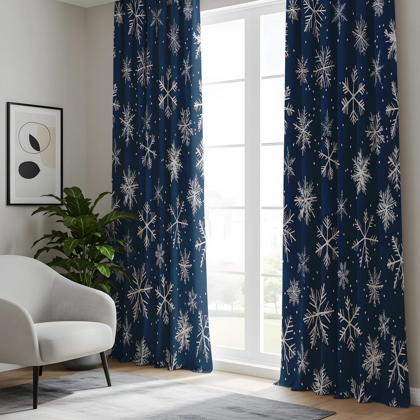 Onay Winter Snowflake Curtains, Navy Blue Holiday Drapes