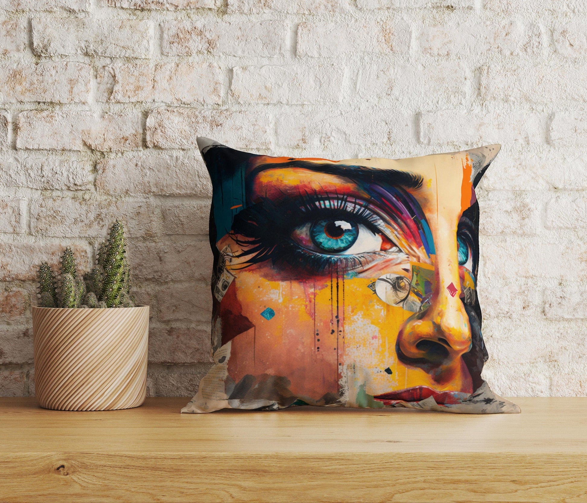 Onay 4 / 12 x 12 inch (30 x 30 cm) Woman Eye Abstract Colourful Eye Decorative Cushion Covers